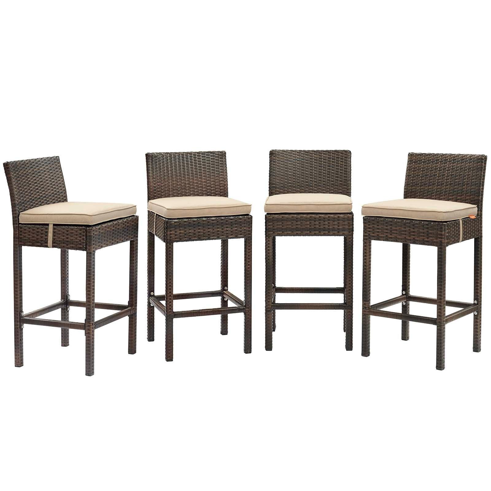 Modway Conduit Bar Stool Outdoor Patio Wicker Rattan Set of 4 FredCo