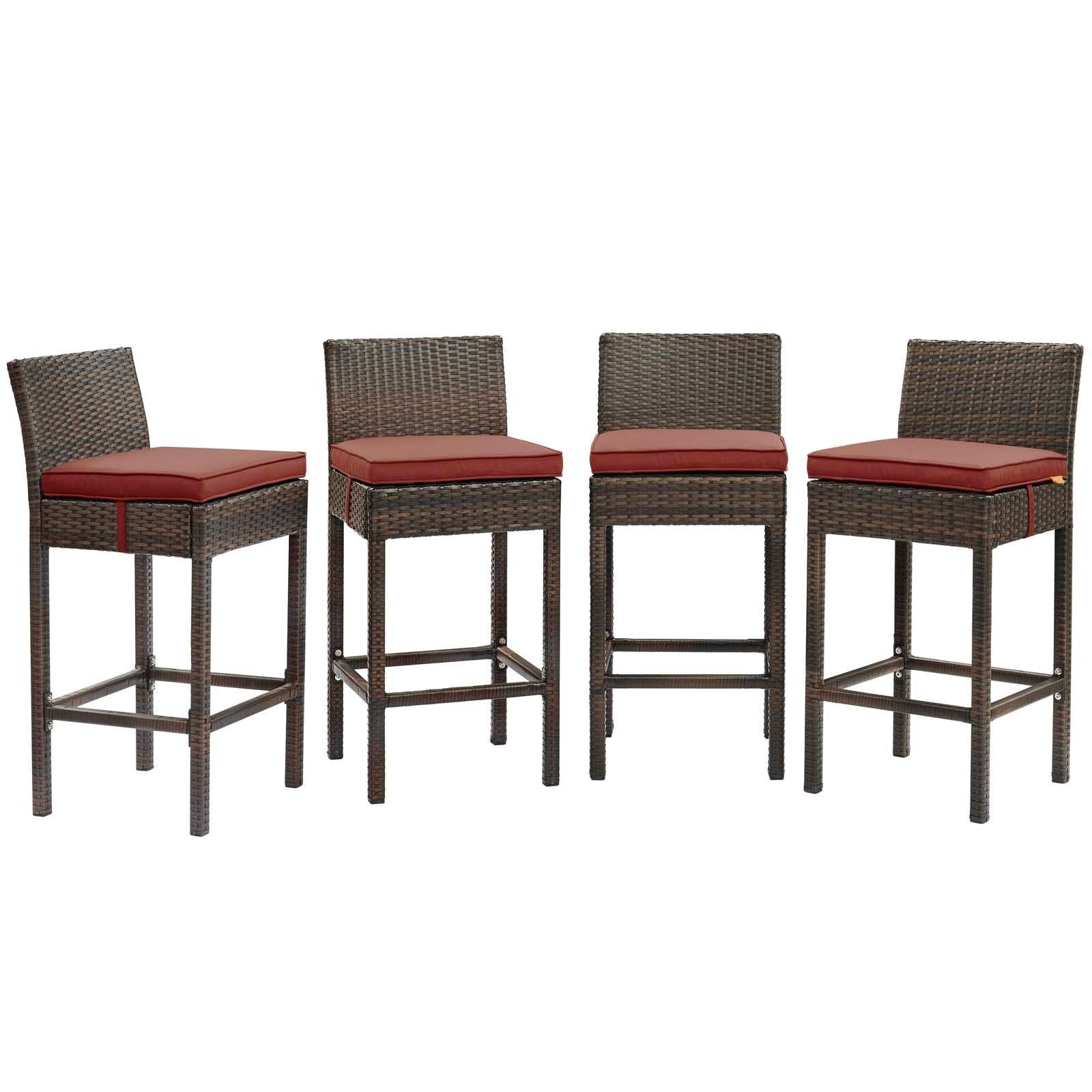 Modway Conduit Bar Stool Outdoor Patio Wicker Rattan Set of 4 FredCo
