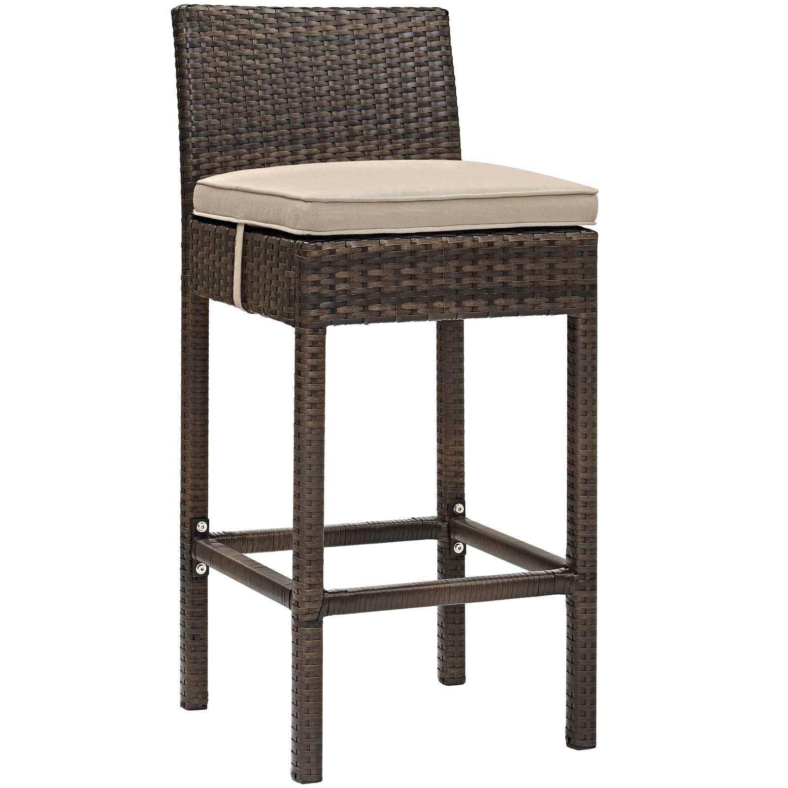 Modway Conduit Bar Stool Outdoor Patio Wicker Rattan Set of 4 FredCo