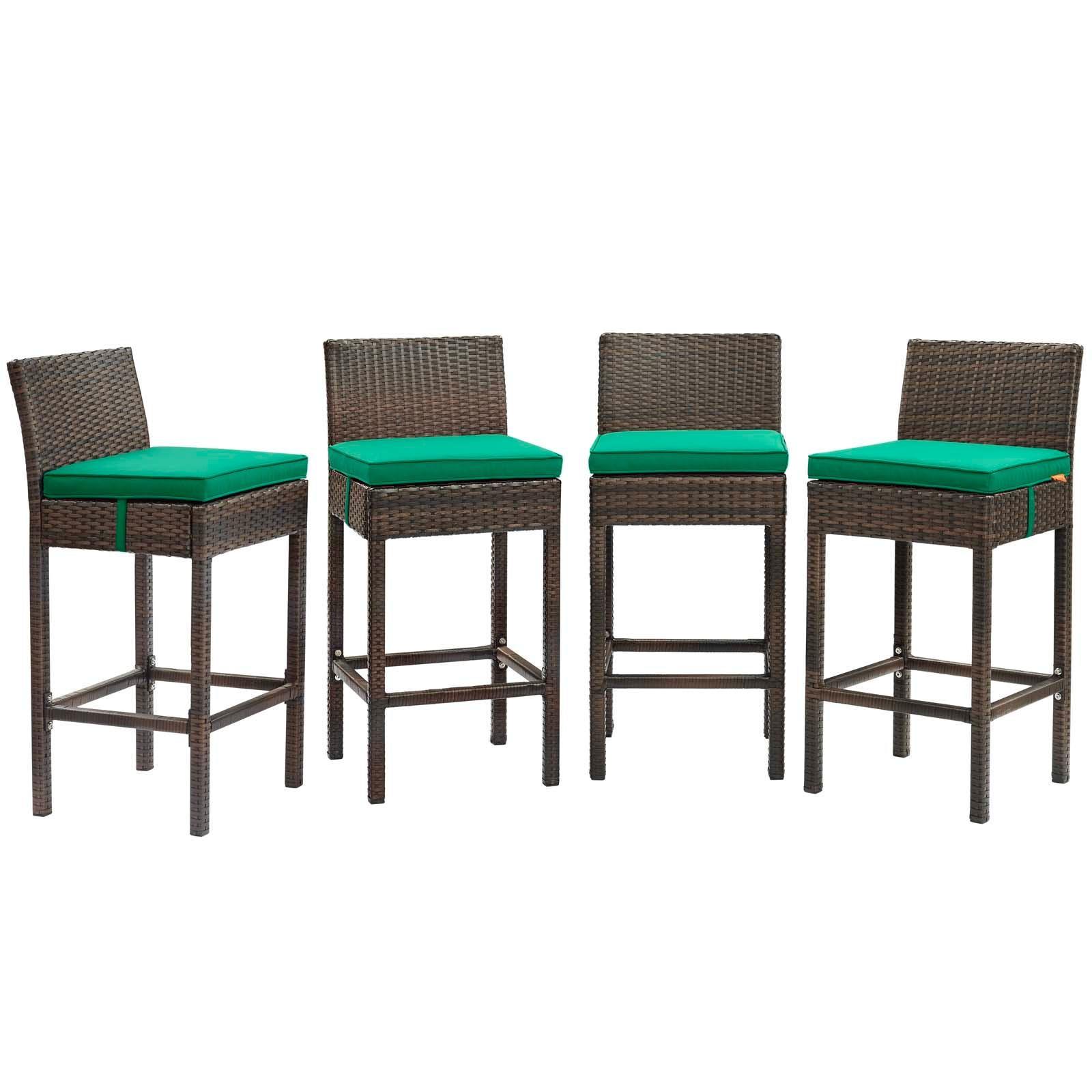 Modway Conduit Bar Stool Outdoor Patio Wicker Rattan Set of 4 FredCo