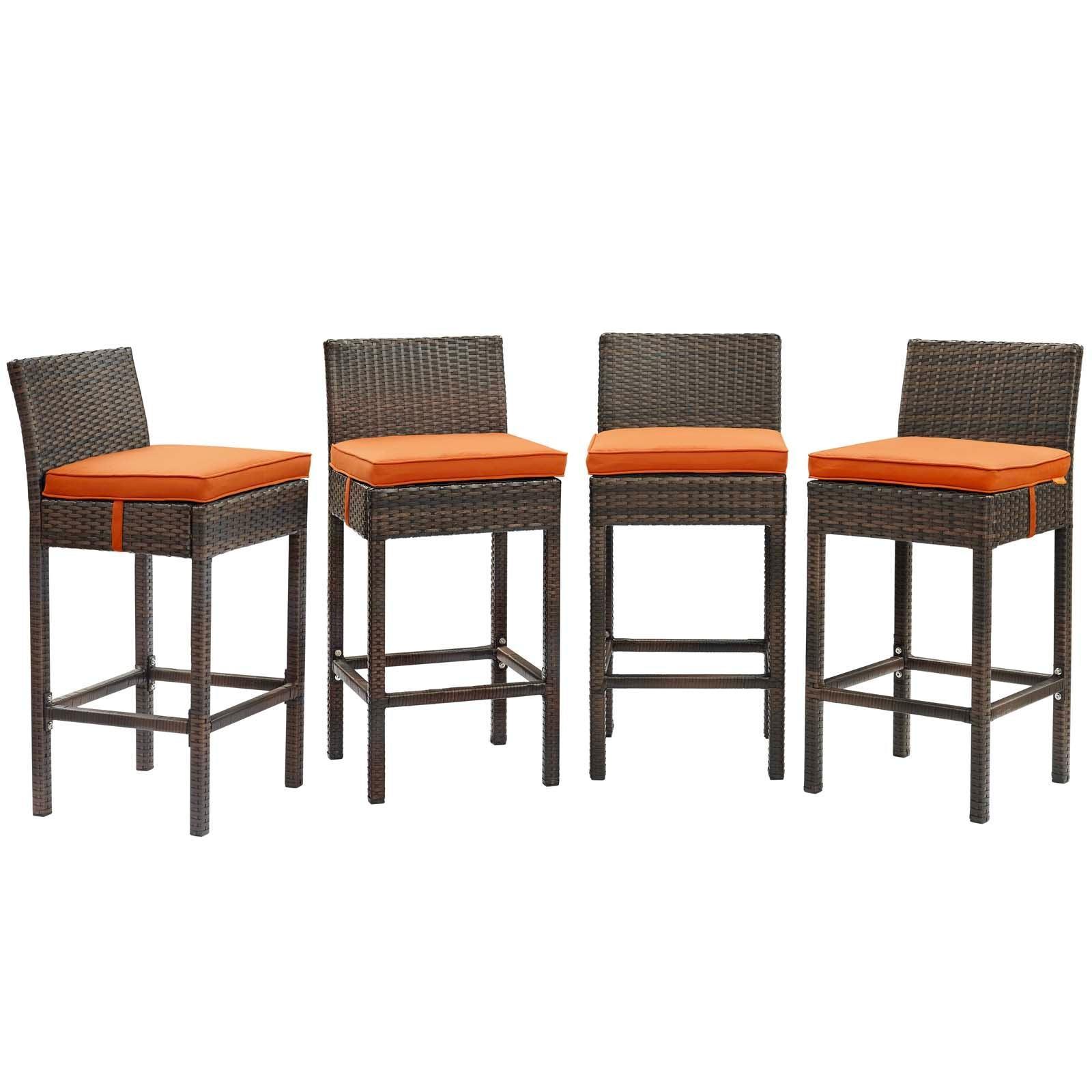 Modway Conduit Bar Stool Outdoor Patio Wicker Rattan Set of 4 FredCo