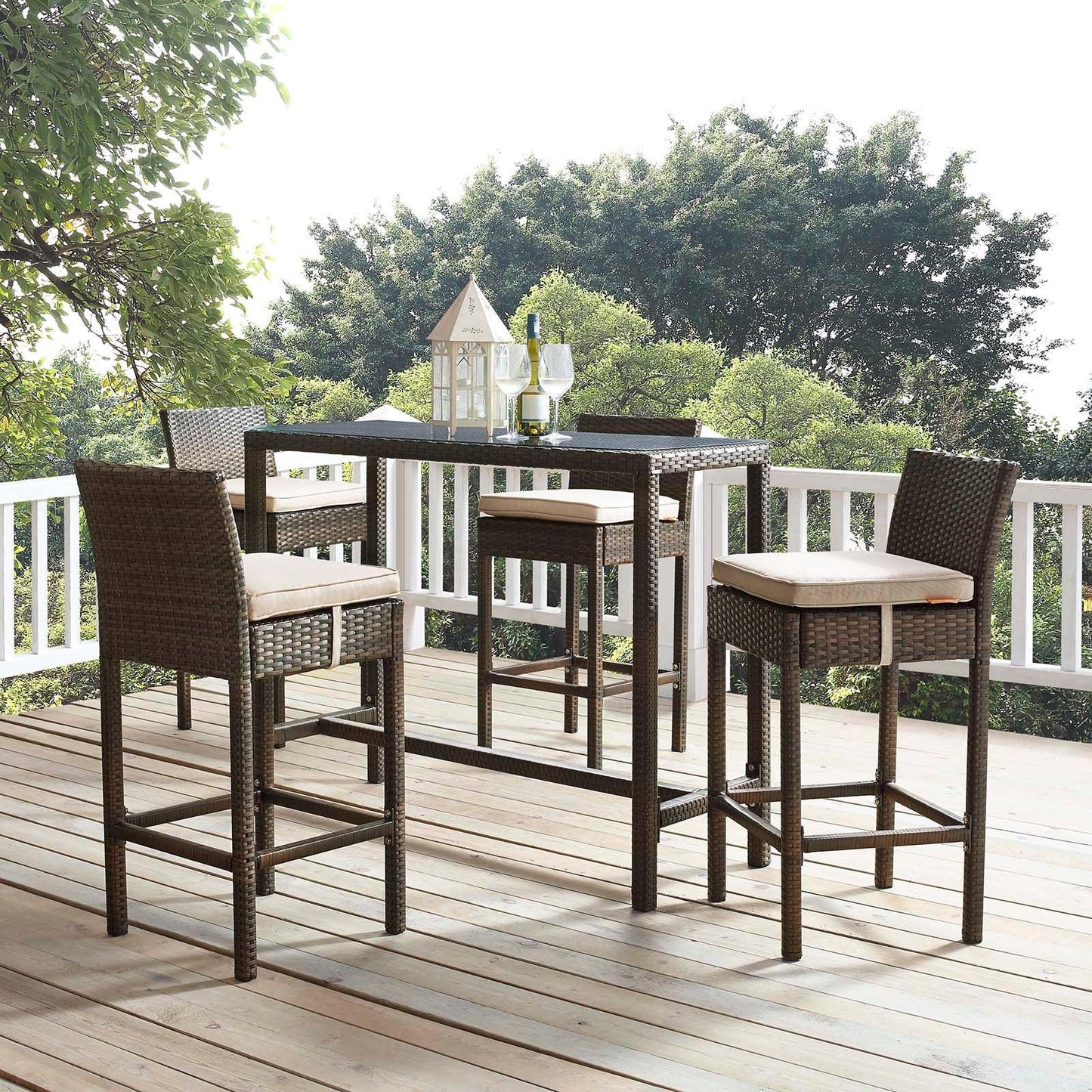 Modway Conduit Bar Stool Outdoor Patio Wicker Rattan Set of 4 FredCo