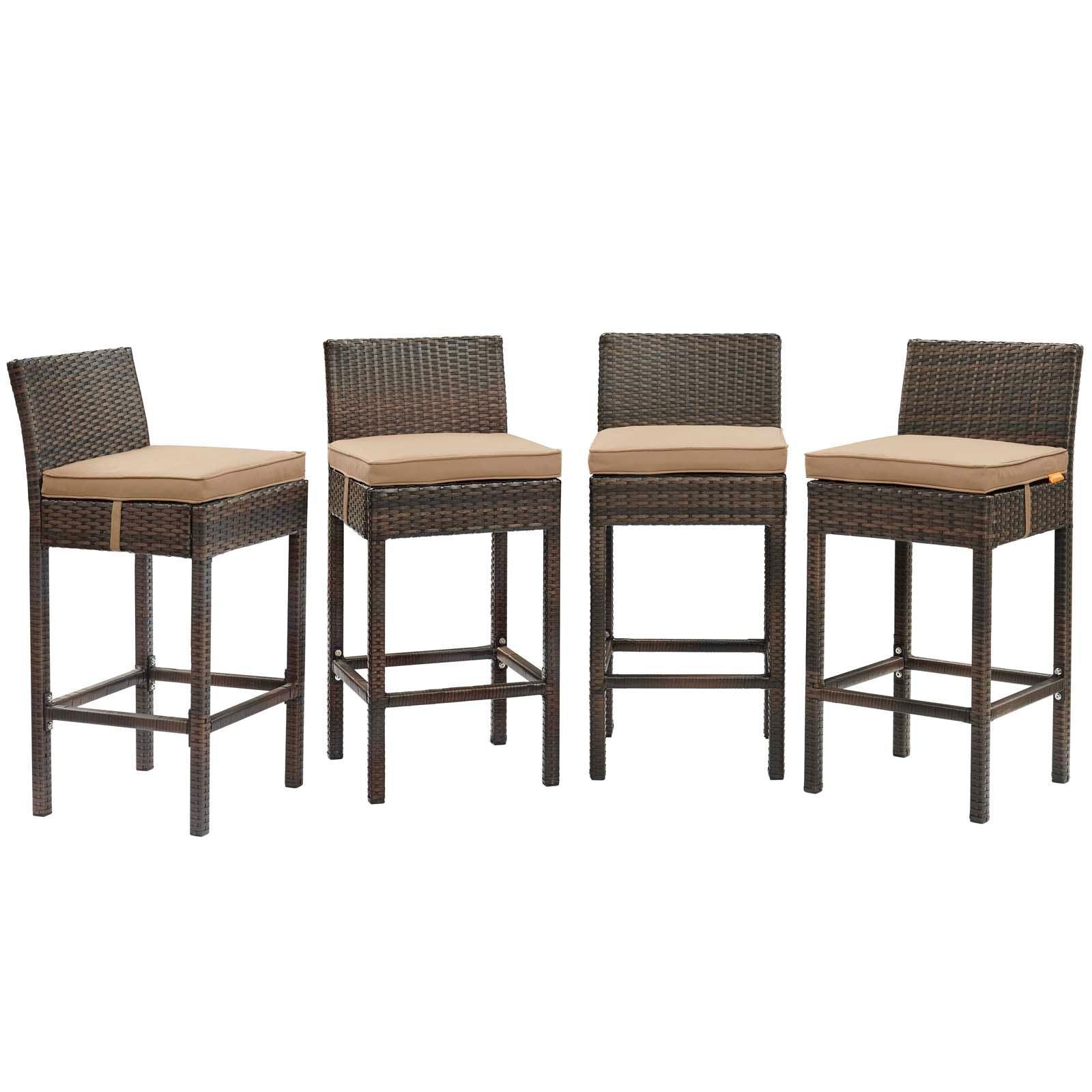 Modway Conduit Bar Stool Outdoor Patio Wicker Rattan Set of 4 FredCo