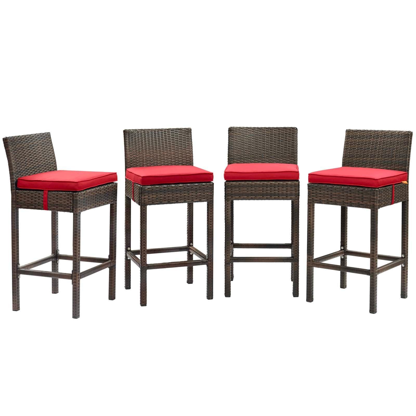 Modway Conduit Bar Stool Outdoor Patio Wicker Rattan Set of 4 FredCo