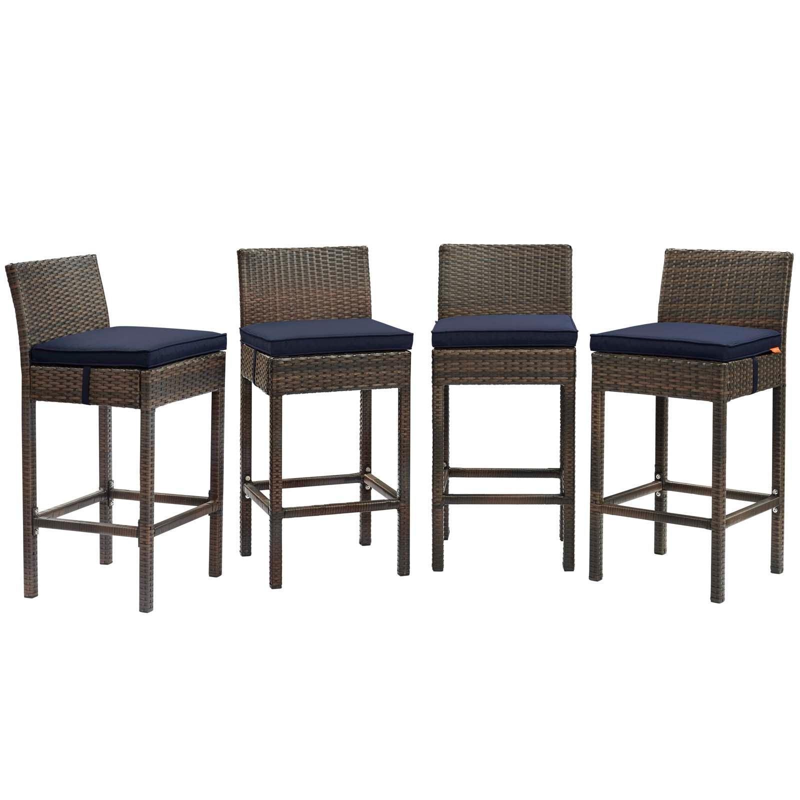 Modway Conduit Bar Stool Outdoor Patio Wicker Rattan Set of 4 FredCo