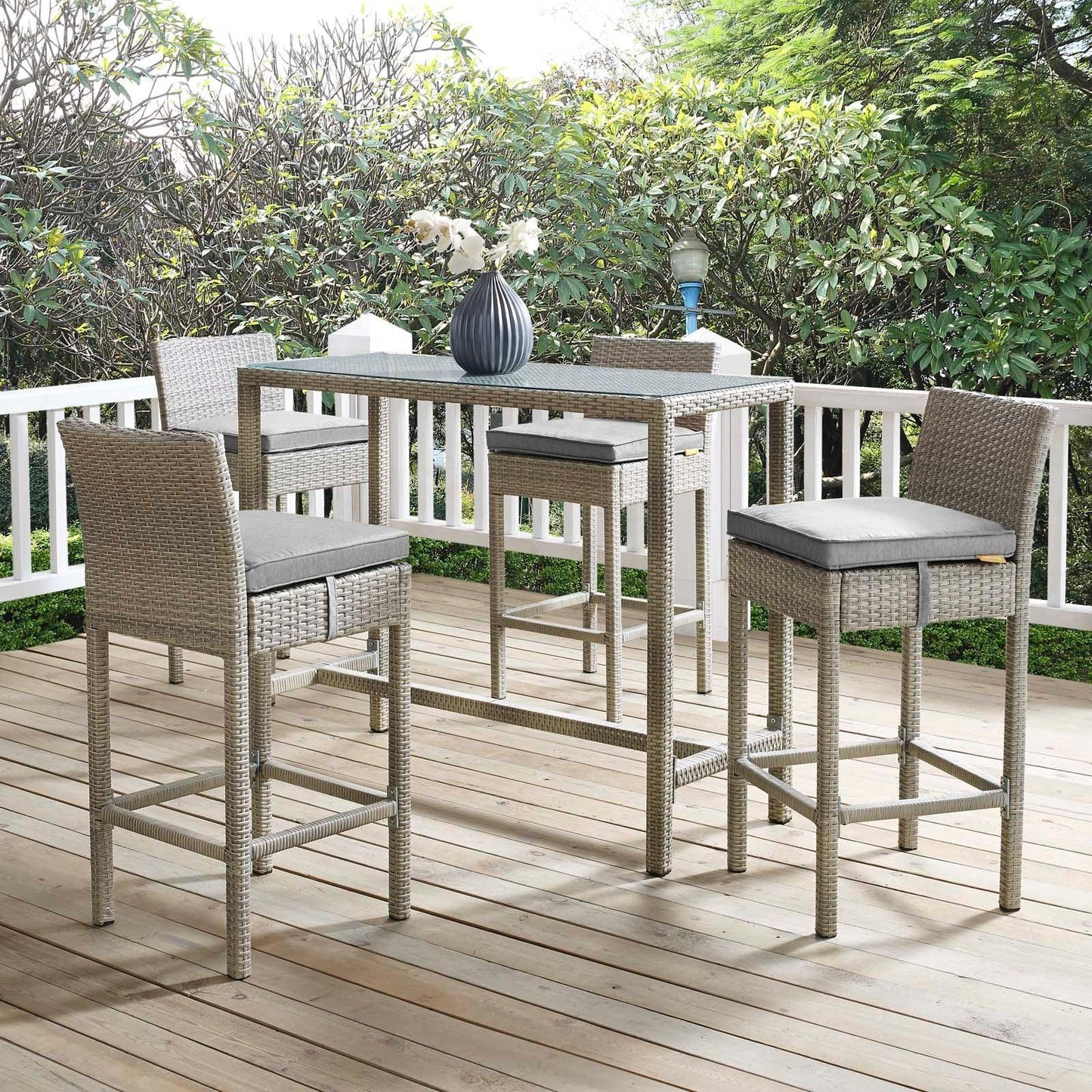Modway Conduit Bar Stool Outdoor Patio Wicker Rattan Set of 4, EEI-3602 FredCo