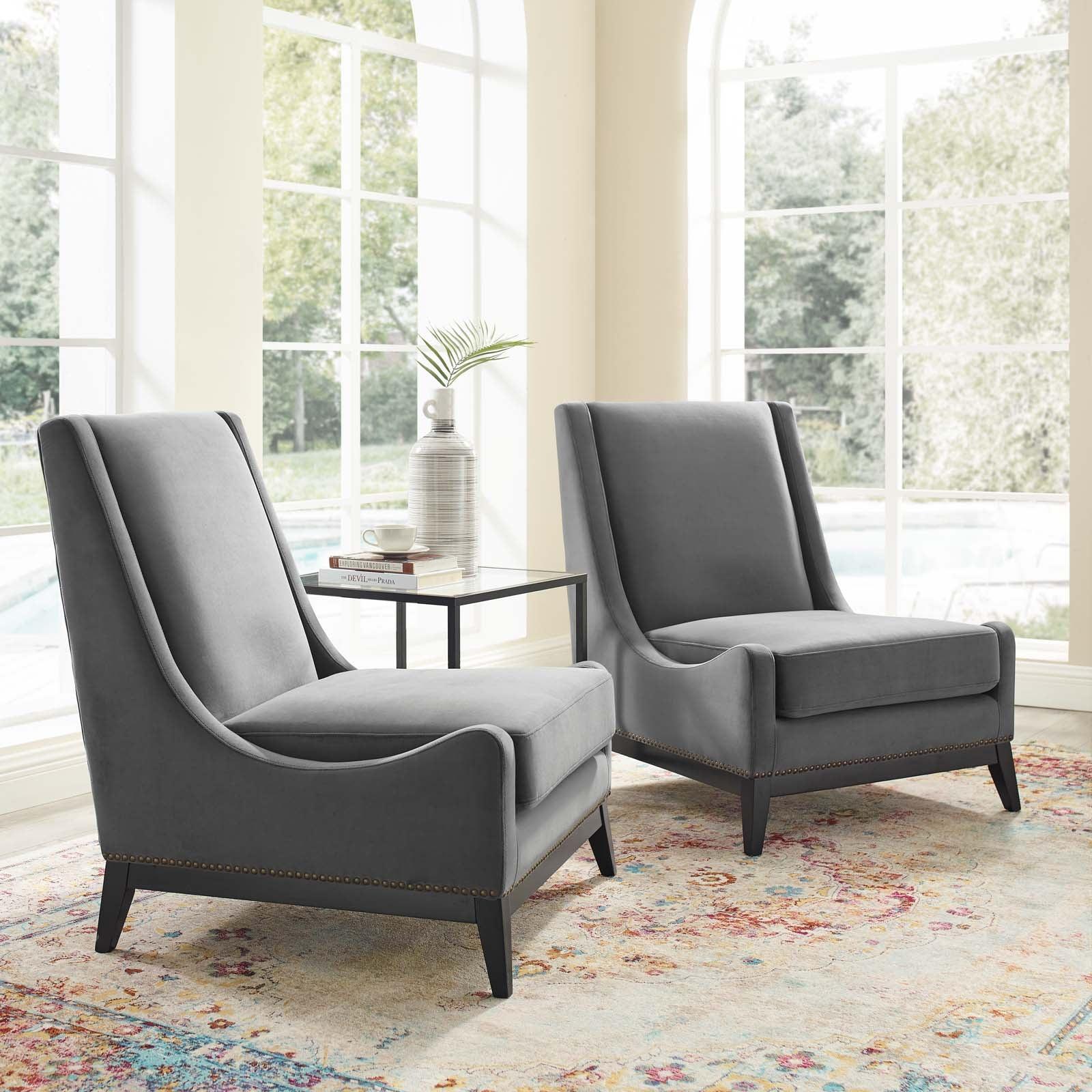 Modway Confident Lounge Chair Upholstered Performance Velvet Set of 2 FredCo