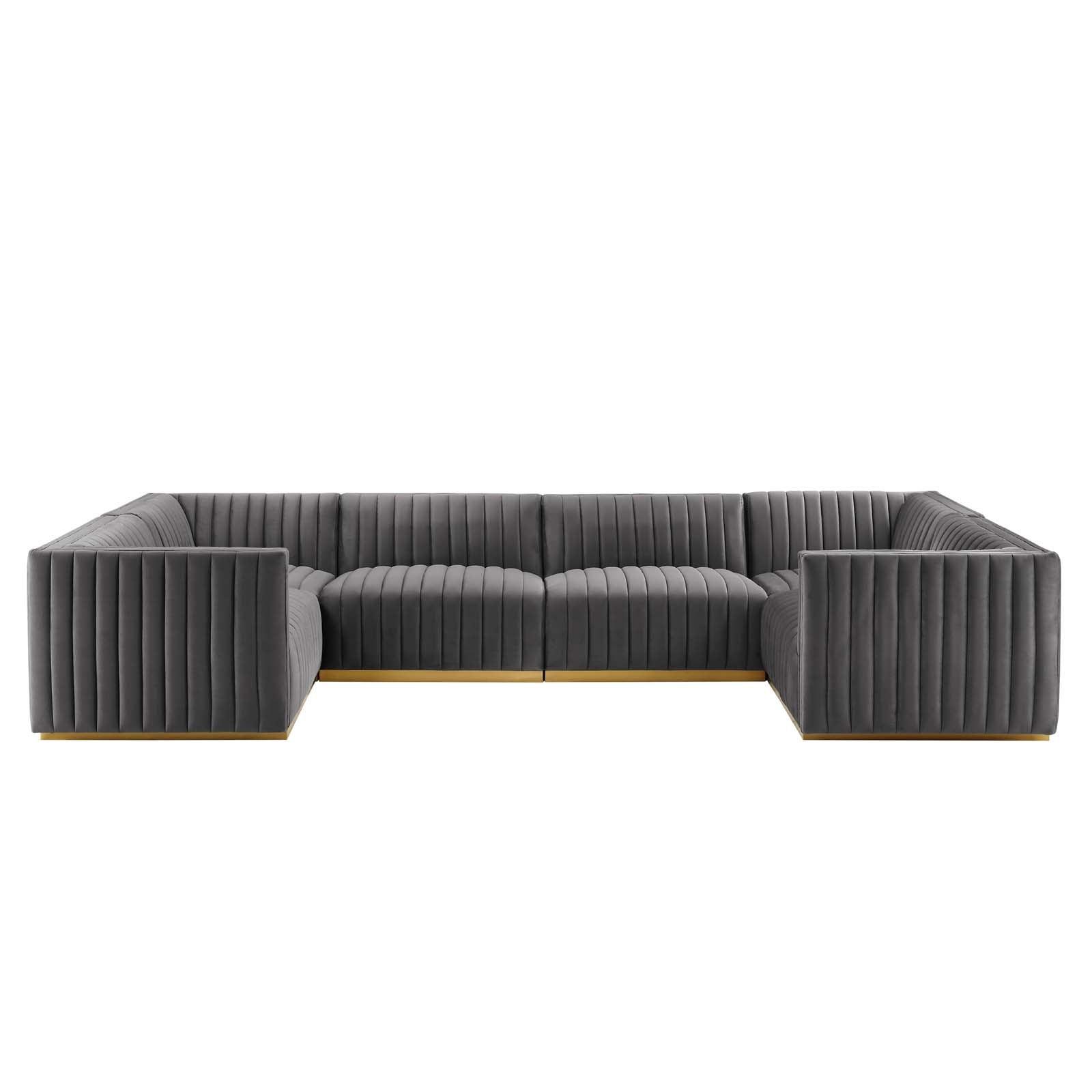 Modway Conjure Channel Tufted Performance Velvet 6-Piece U-Shaped Sectional FredCo