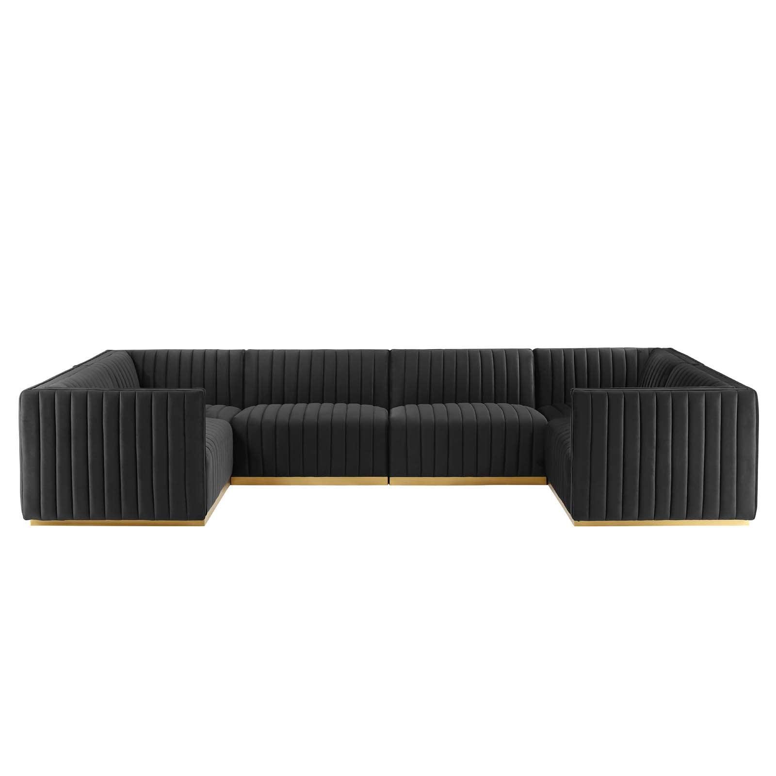 Modway Conjure Channel Tufted Performance Velvet 6-Piece U-Shaped Sectional FredCo