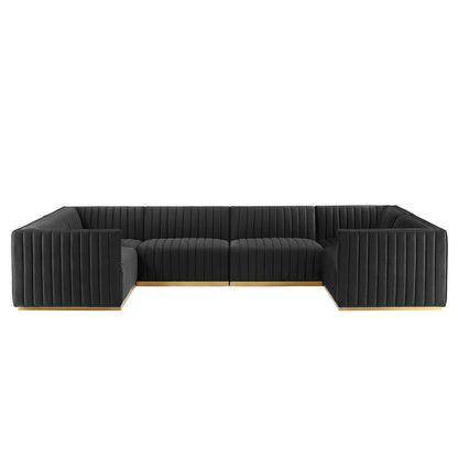 Modway Conjure Channel Tufted Performance Velvet 6-Piece U-Shaped Sectional FredCo