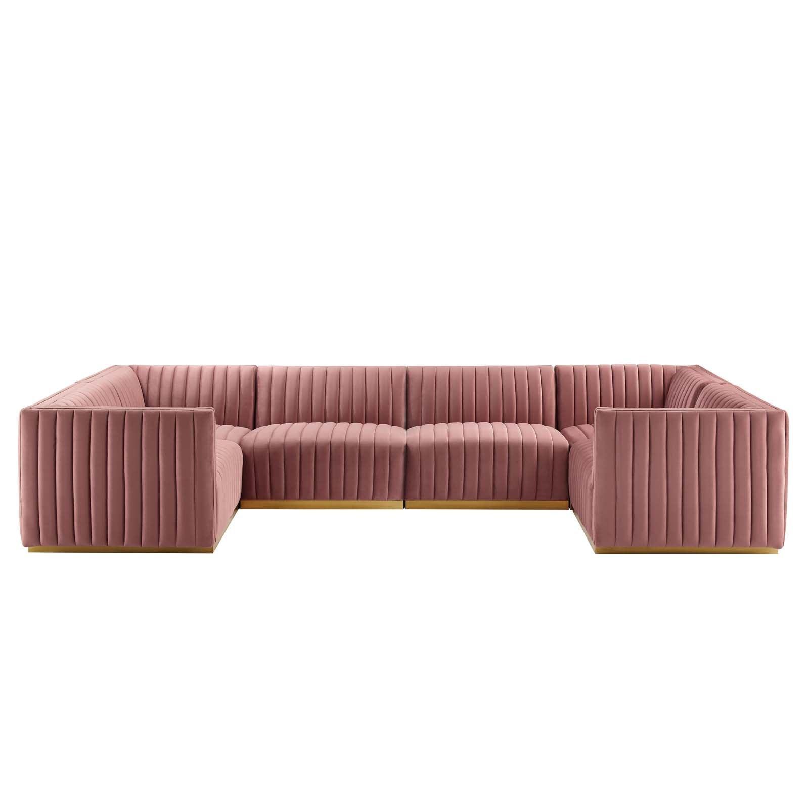 Modway Conjure Channel Tufted Performance Velvet 6-Piece U-Shaped Sectional FredCo