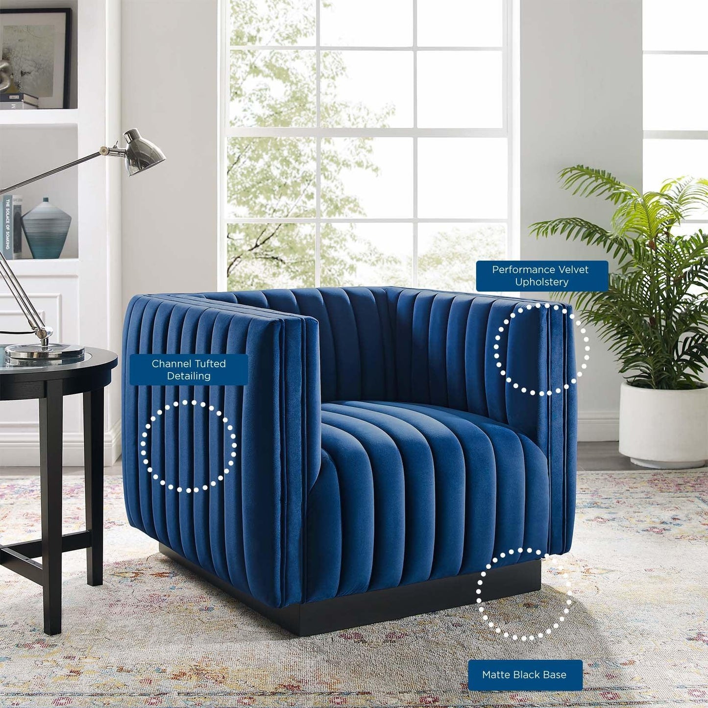 Modway Conjure Channel Tufted Performance Velvet Accent Armchair FredCo