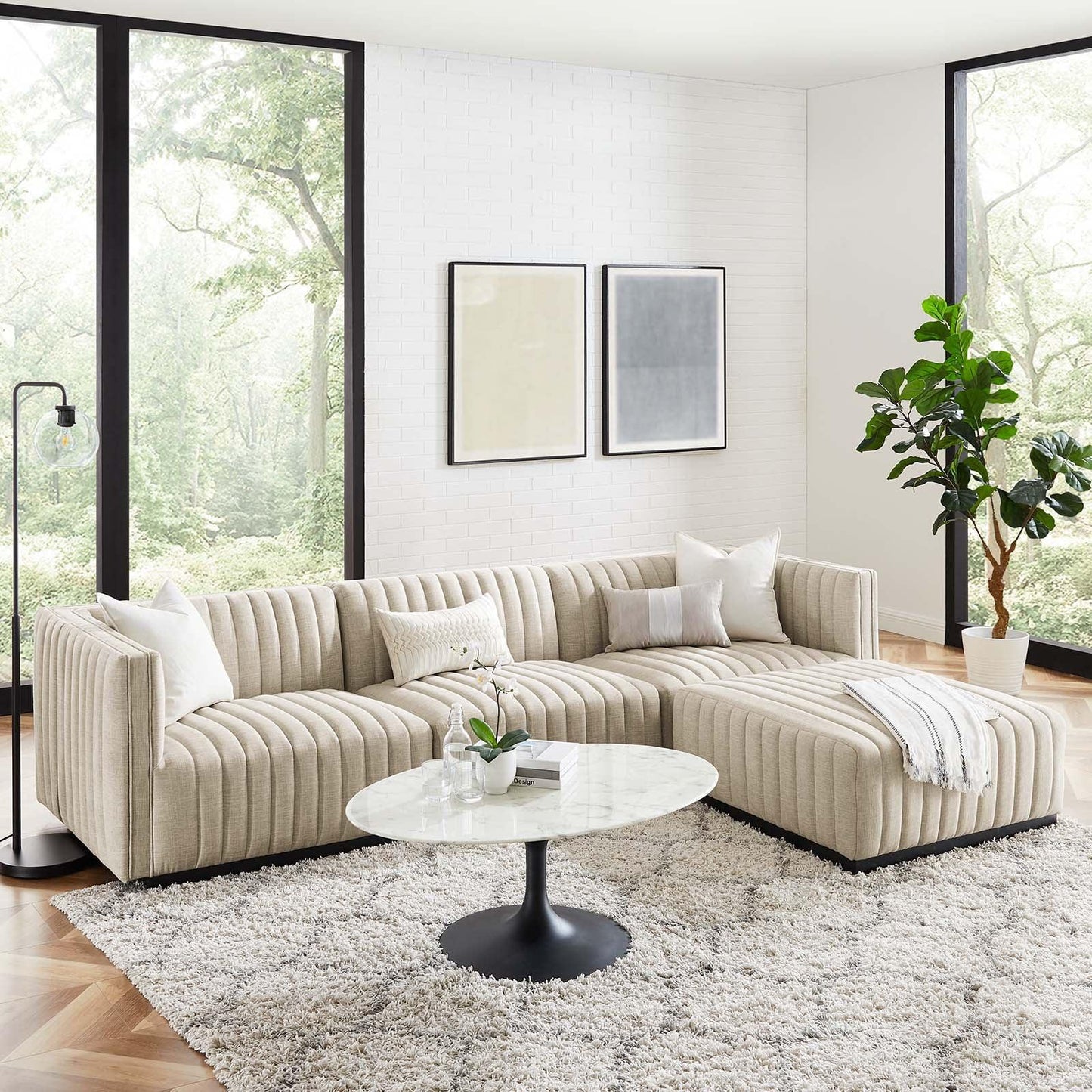 Modway Conjure Channel Tufted Upholstered Fabric 4-Piece Sectional Sofa FredCo