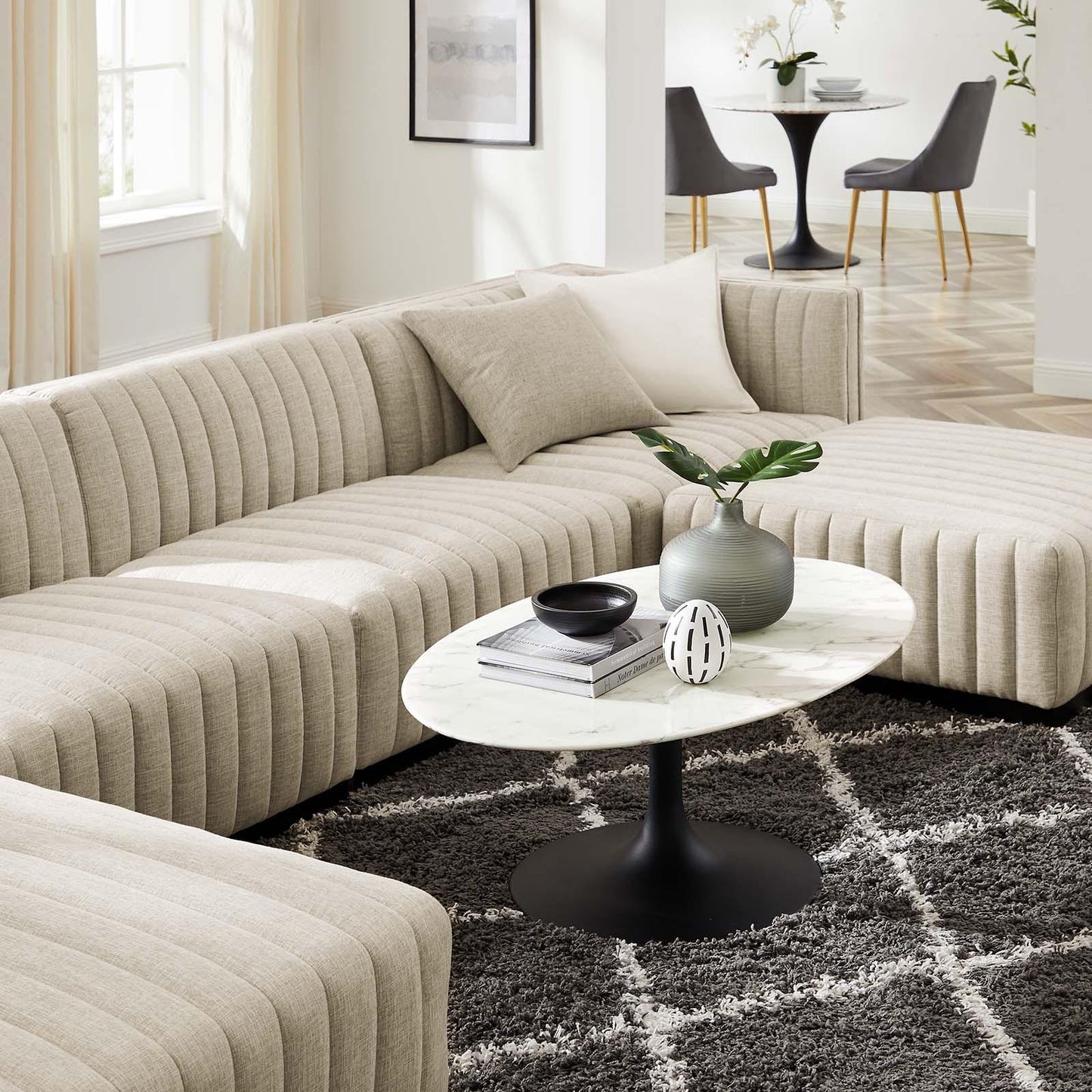 Modway Conjure Channel Tufted Upholstered Fabric 6-Piece Sectional Sofa FredCo