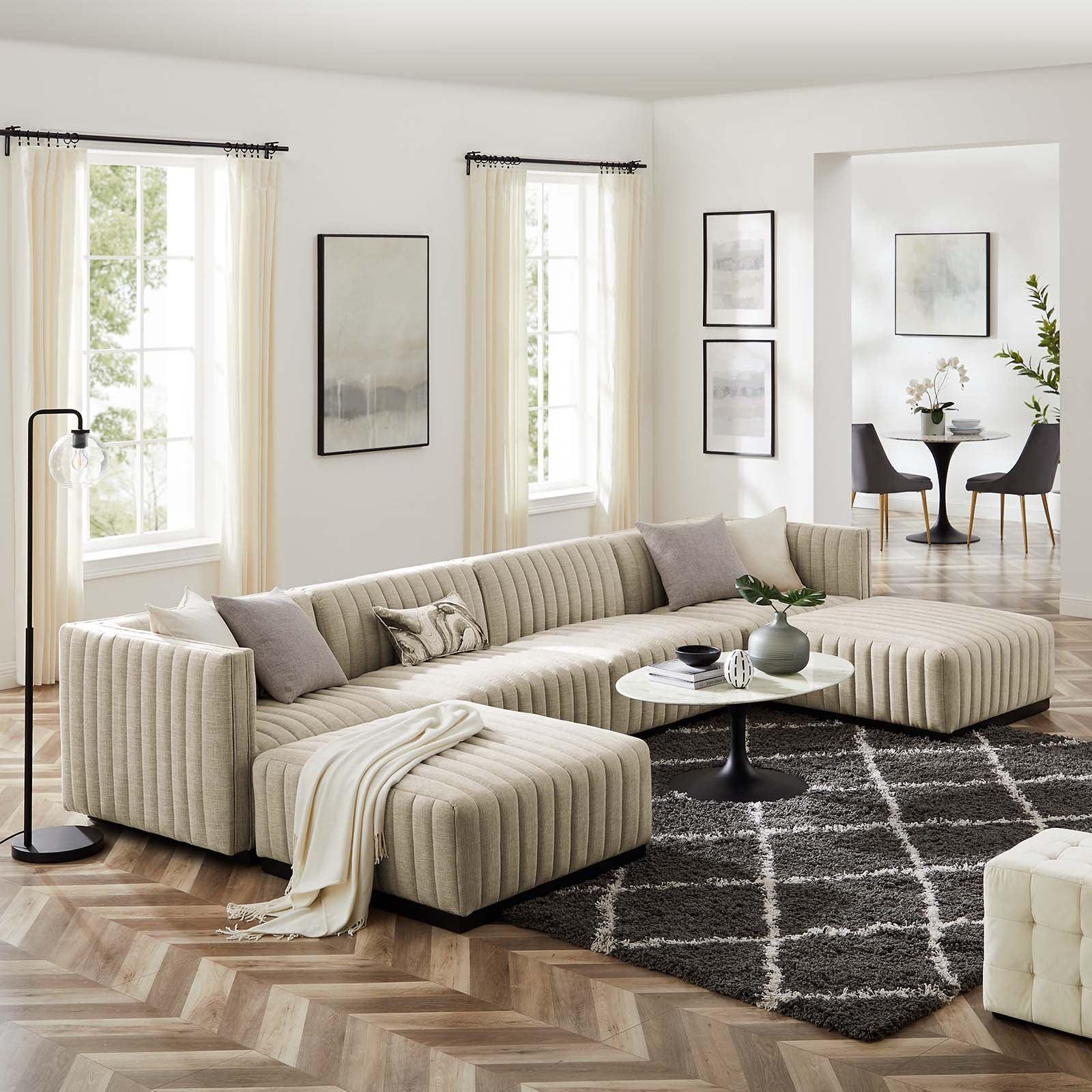 Modway Conjure Channel Tufted Upholstered Fabric 6-Piece Sectional Sofa FredCo