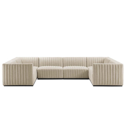 Modway Conjure Channel Tufted Upholstered Fabric 6-Piece U-Shaped Sectional FredCo