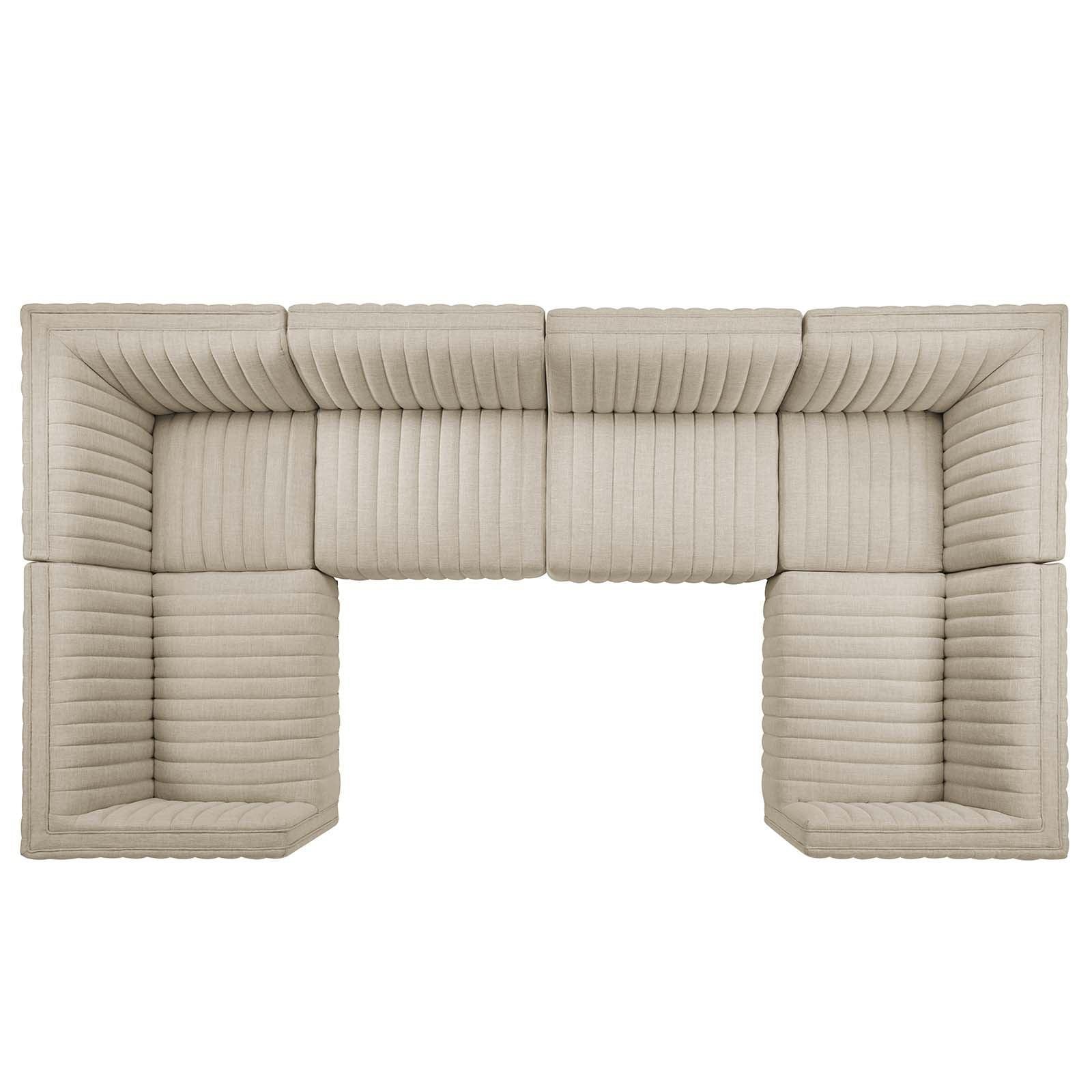 Modway Conjure Channel Tufted Upholstered Fabric 6-Piece U-Shaped Sectional FredCo