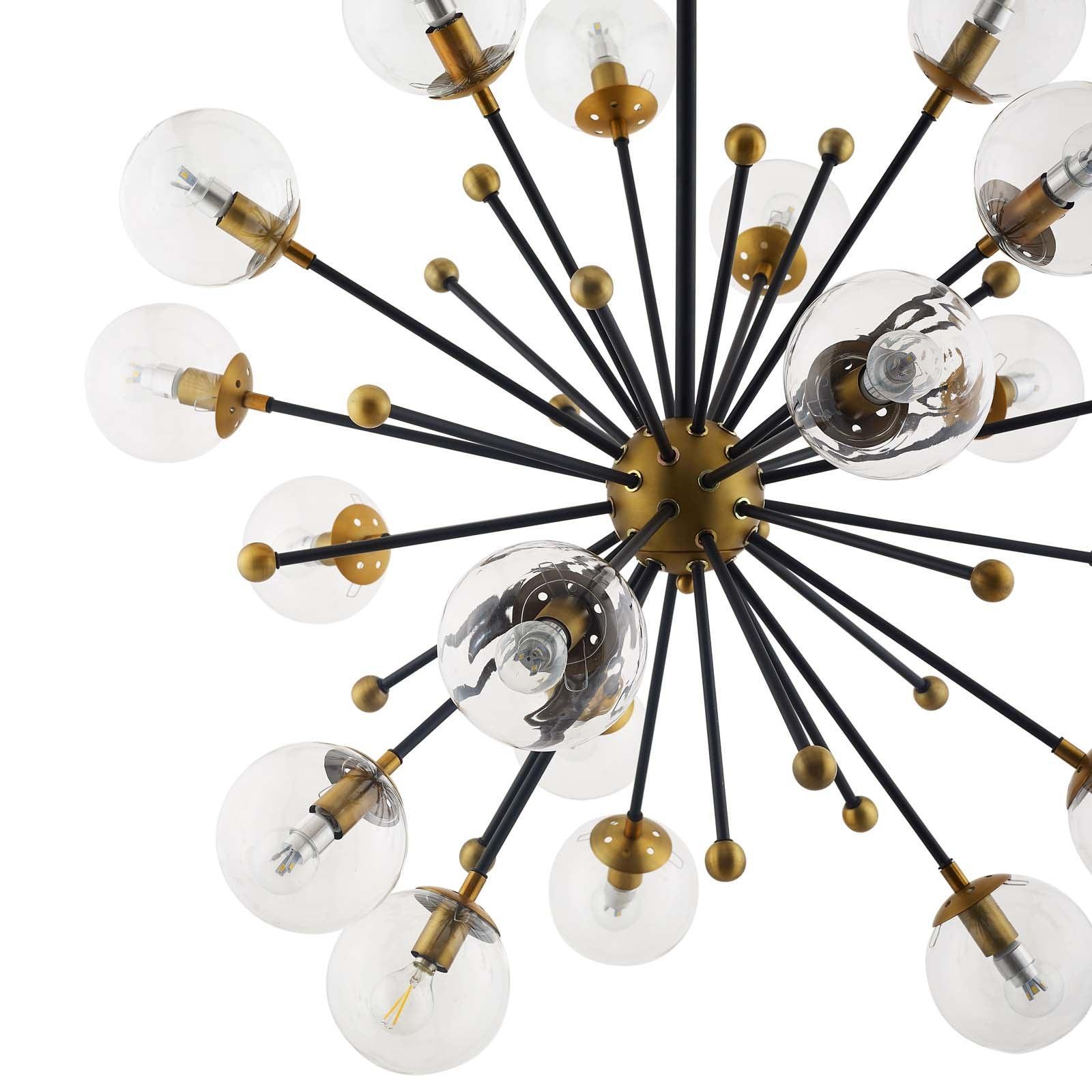 Modway Constellation Clear Glass and Brass Ceiling Light Pendant Chandelier FredCo