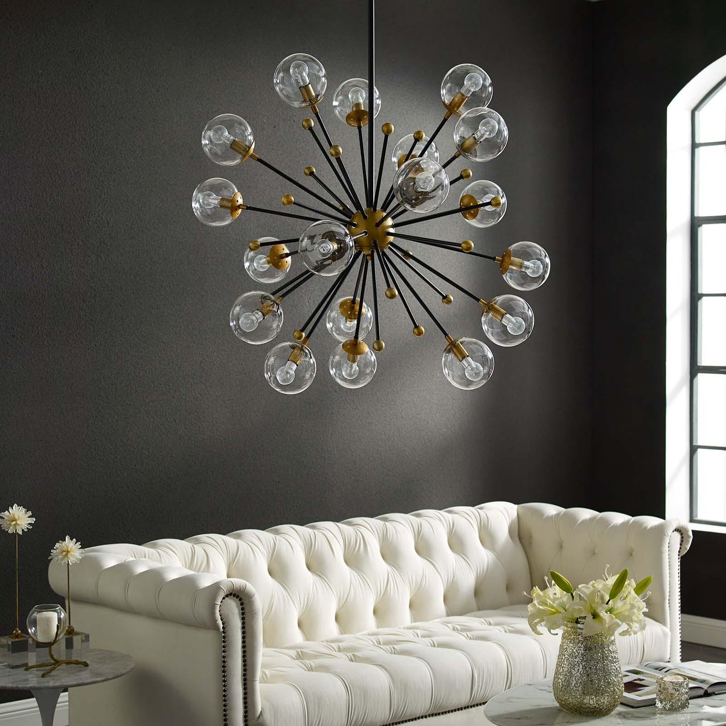 Modway Constellation Clear Glass and Brass Ceiling Light Pendant Chandelier FredCo