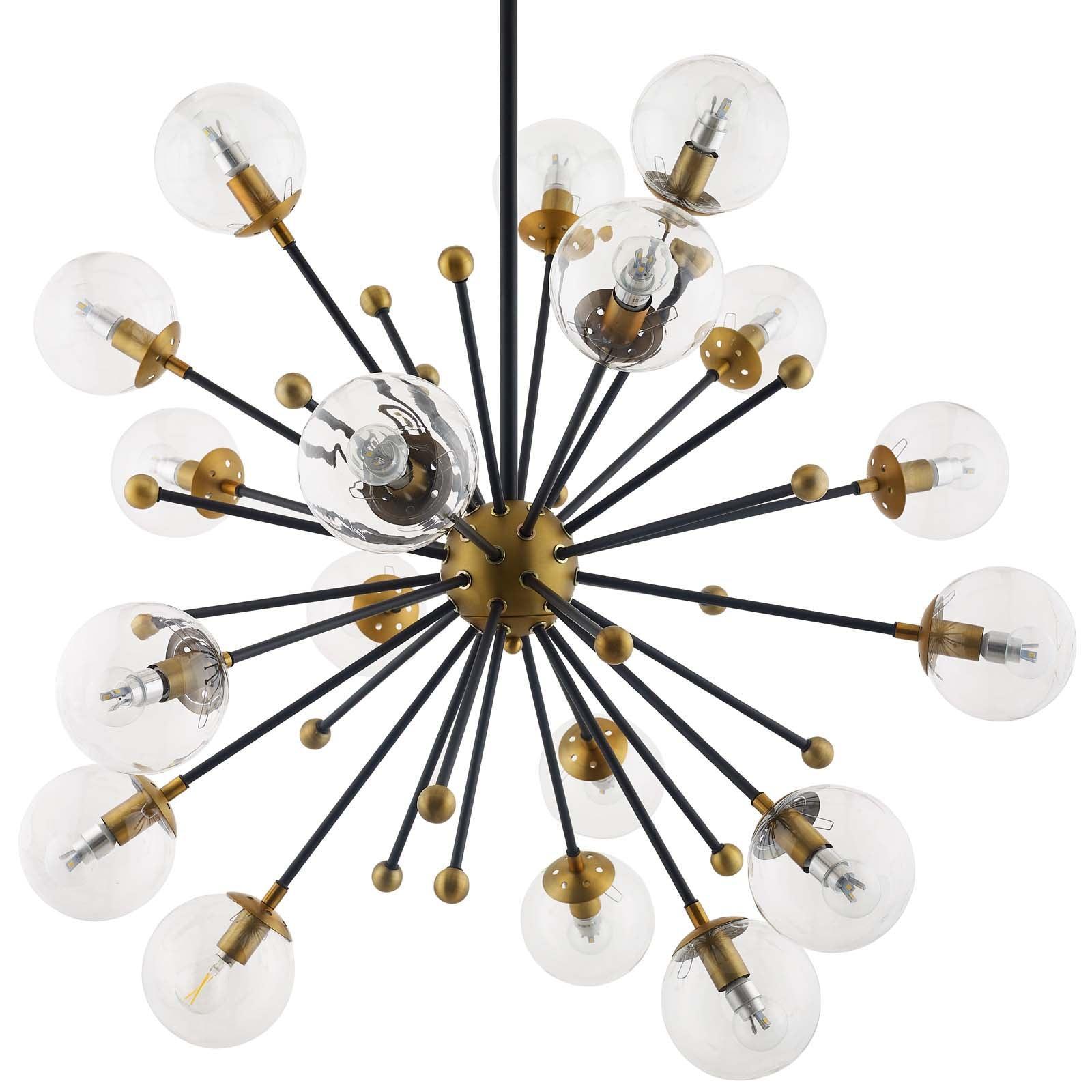 Modway Constellation Clear Glass and Brass Ceiling Light Pendant Chandelier FredCo