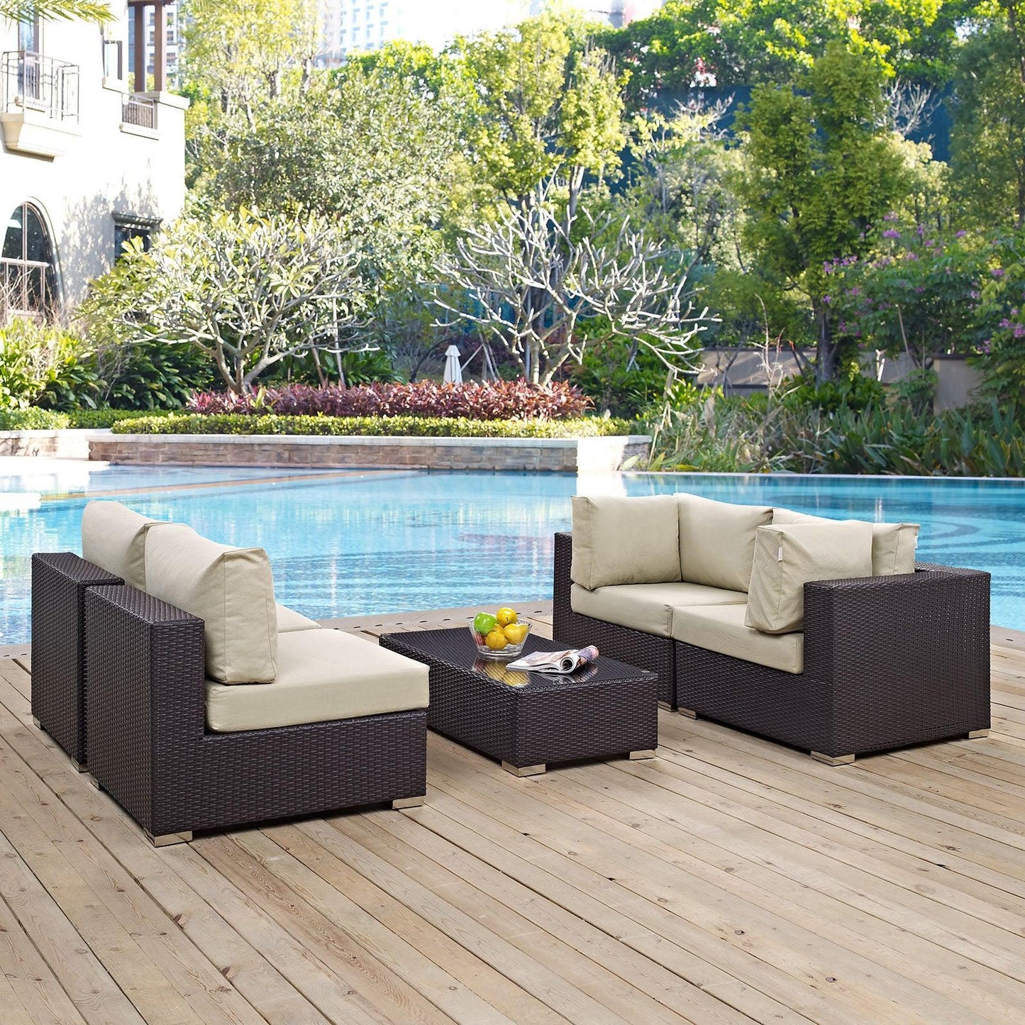 Modway Convene 5 Piece Outdoor Patio Sectional Set, EEI-2163 FredCo