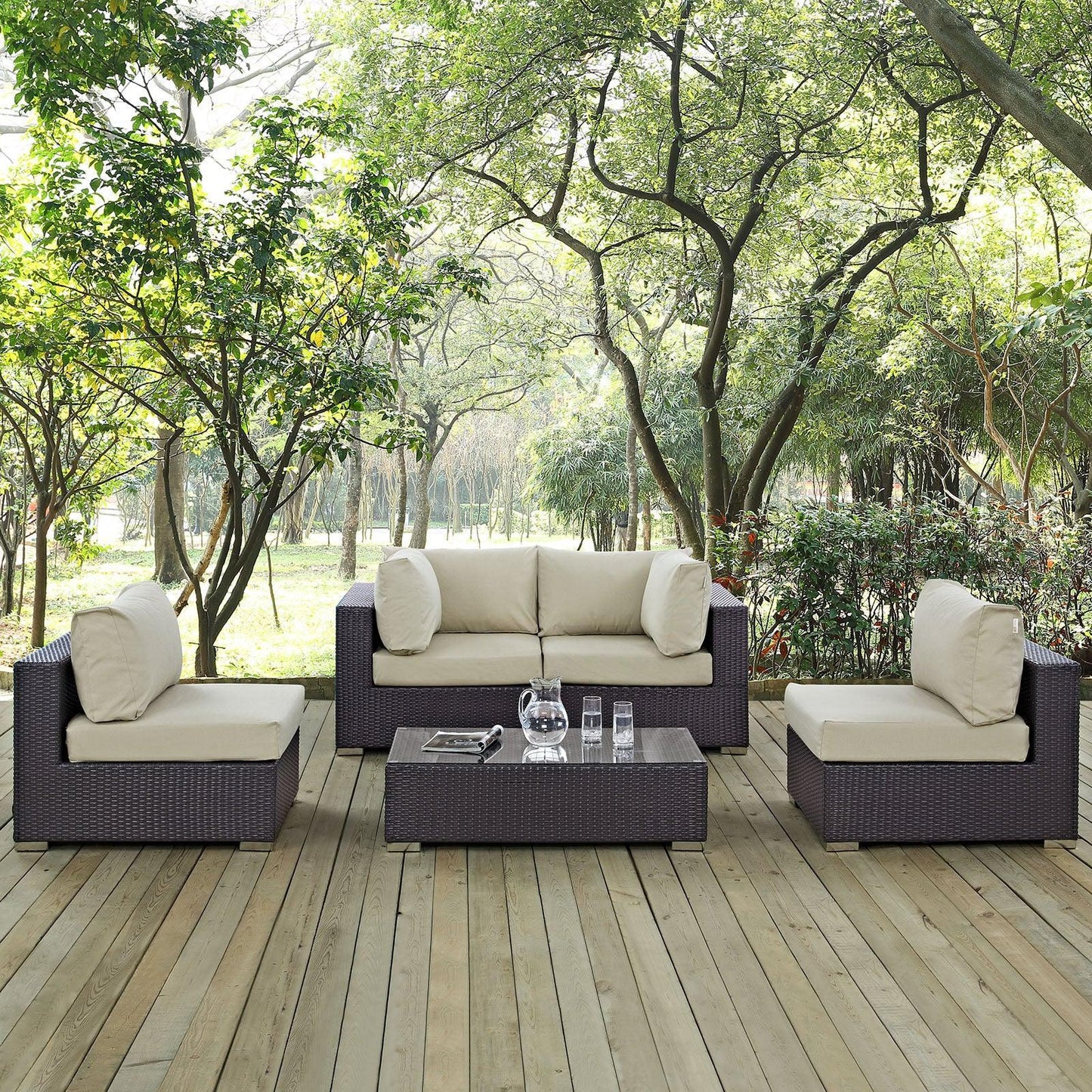Modway Convene 5 Piece Outdoor Patio Sectional Set, EEI-2163 FredCo