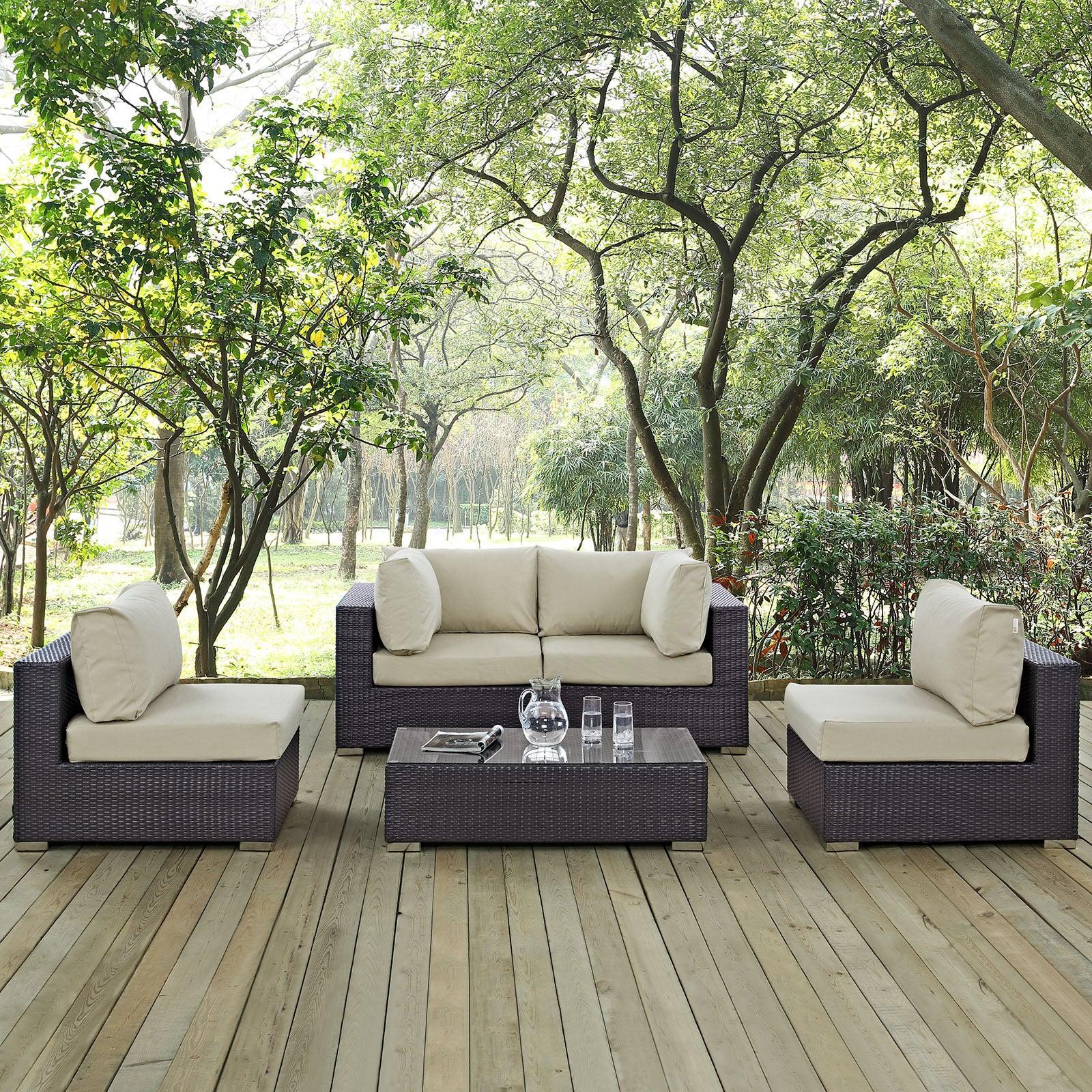 Modway Convene 5 Piece Outdoor Patio Sectional Set, EEI-2163 FredCo
