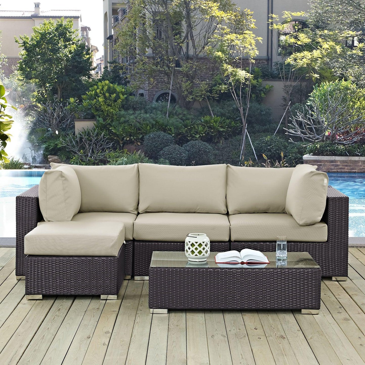Modway Convene 5 Piece Outdoor Patio Sectional Set, EEI-2172 FredCo