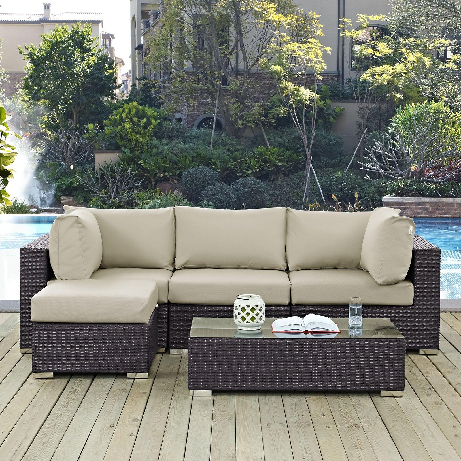 Modway Convene 5 Piece Outdoor Patio Sectional Set, EEI-2172 FredCo