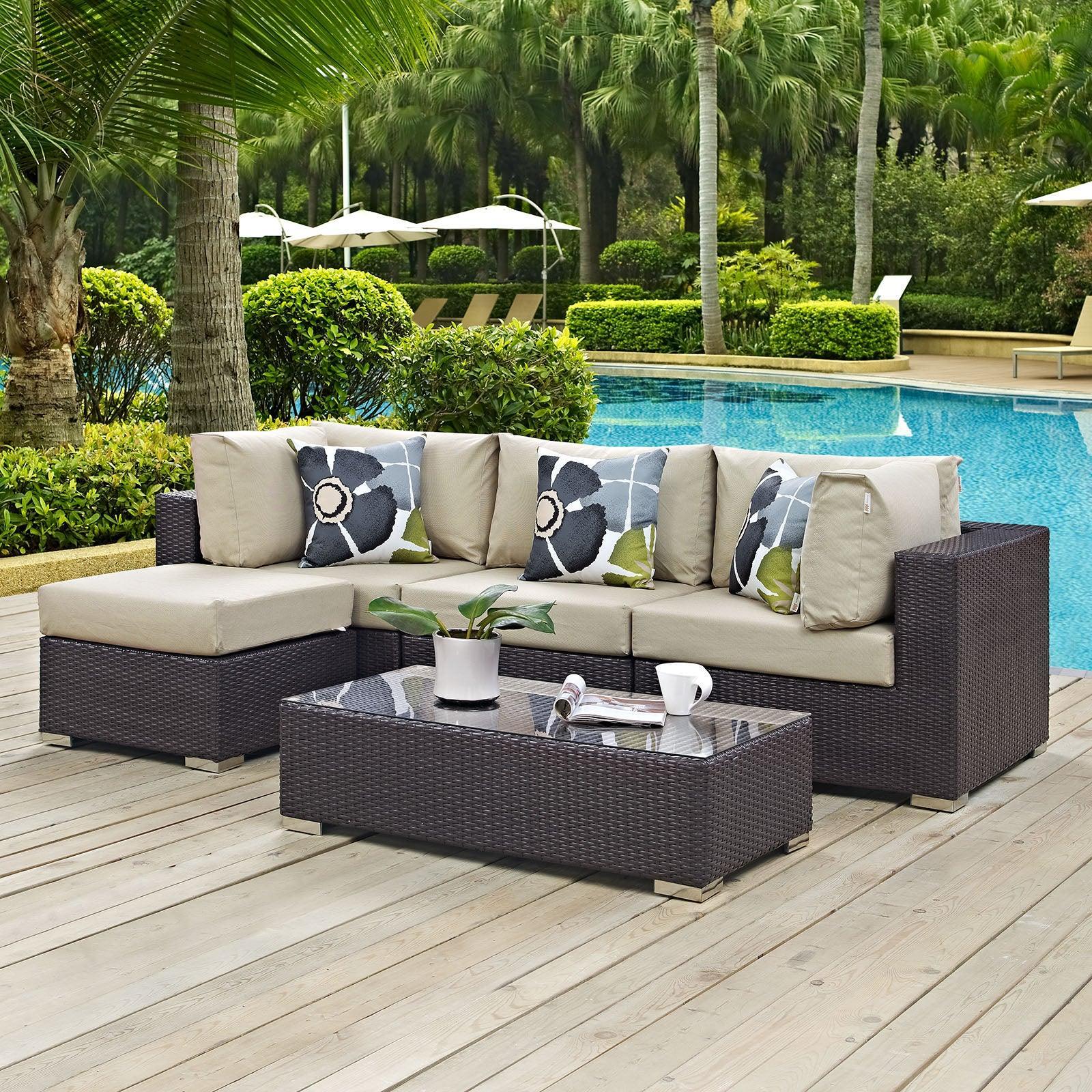 Modway Convene 5 Piece Outdoor Patio Sectional Set, EEI-2362 FredCo