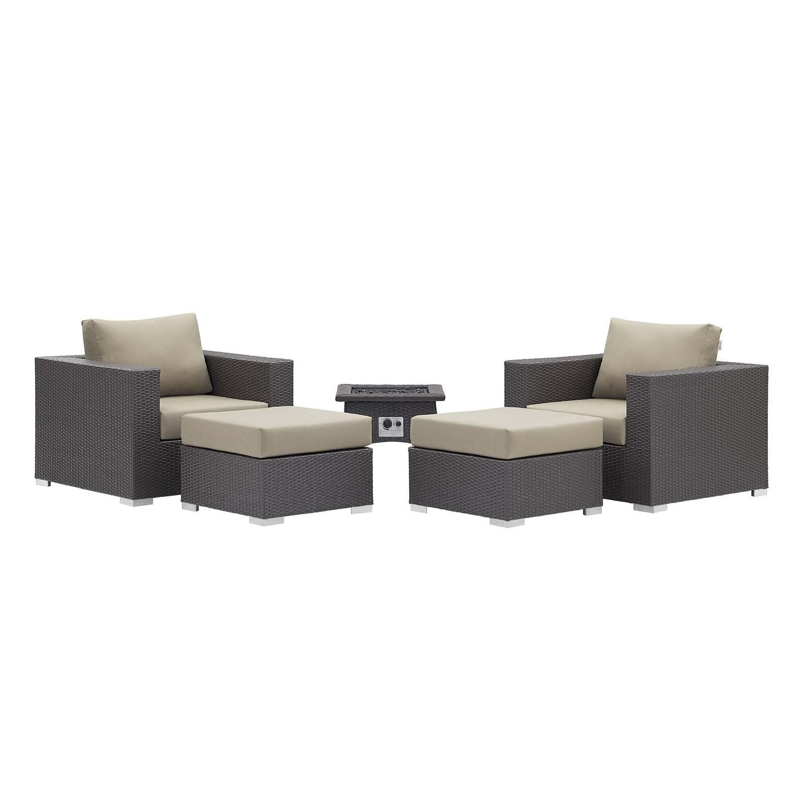 Modway Convene 5 Piece Set Outdoor Patio with Fire Pit FredCo
