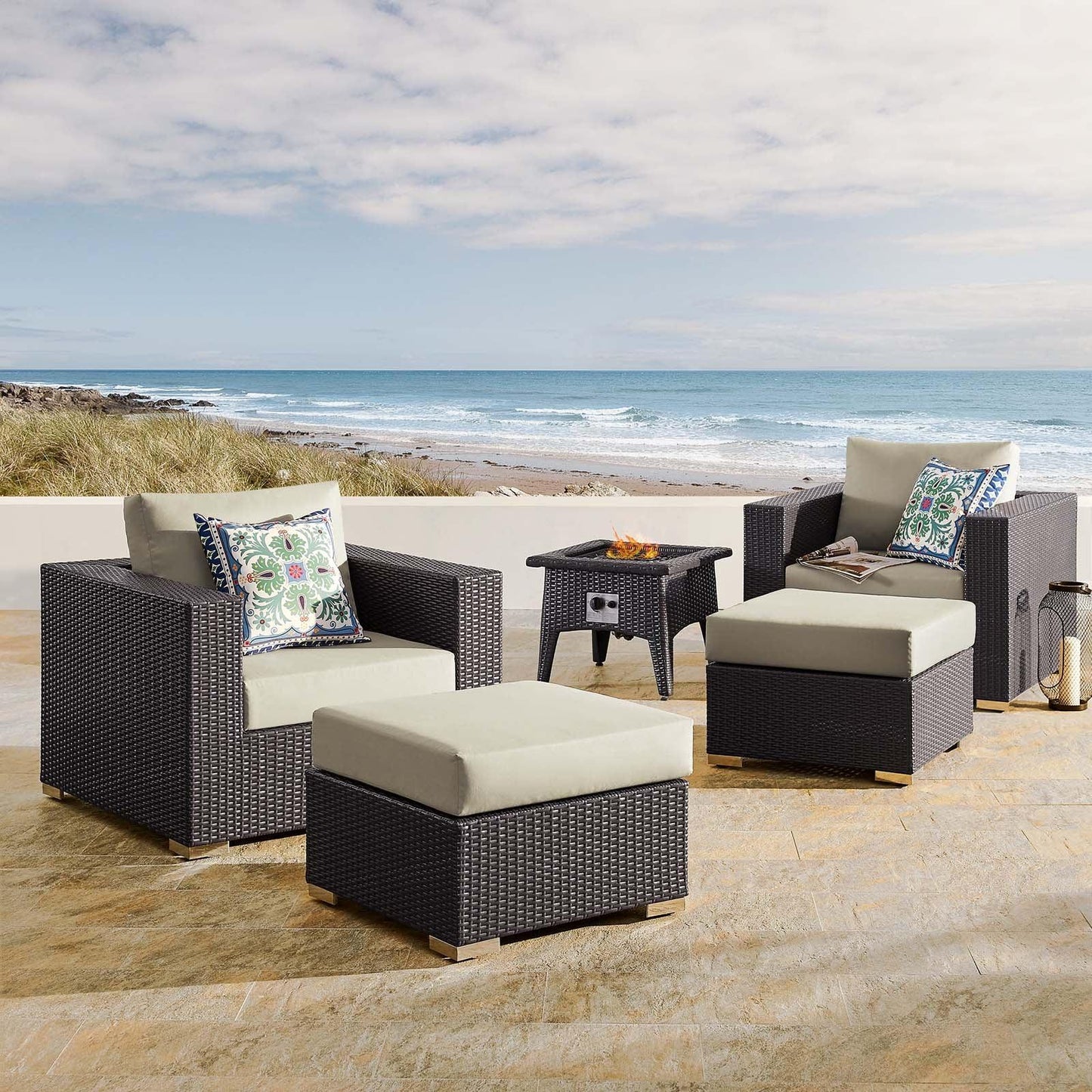 Modway Convene 5 Piece Set Outdoor Patio with Fire Pit FredCo