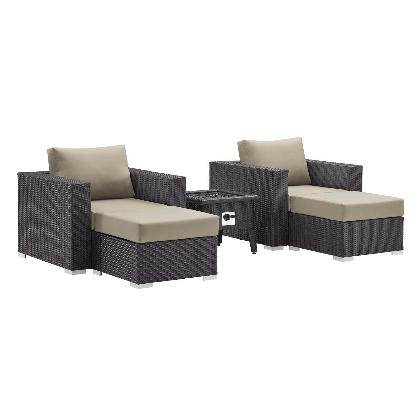 Modway Convene 5 Piece Set Outdoor Patio with Fire Pit FredCo