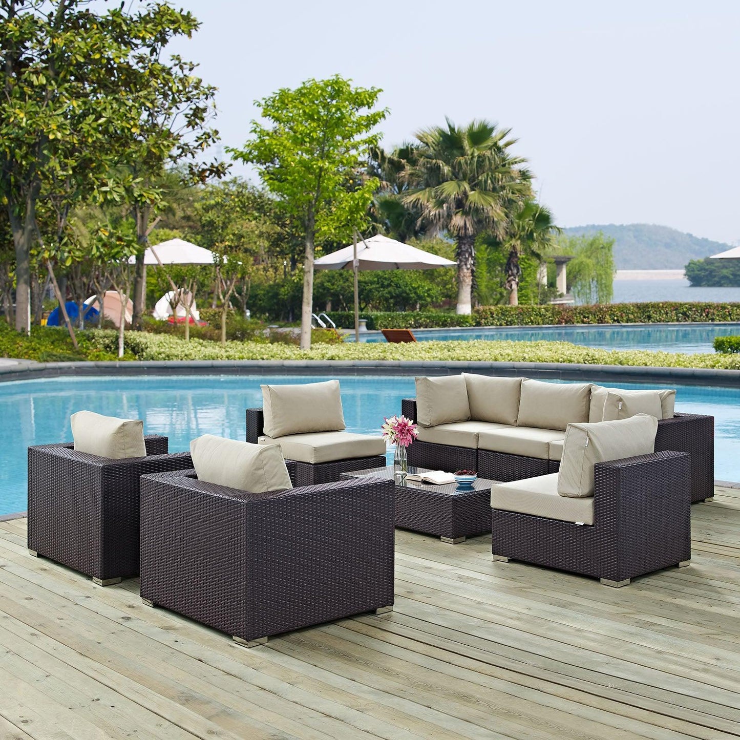 Modway Convene 8 Piece Outdoor Patio Sectional Set, EEI-2203 FredCo