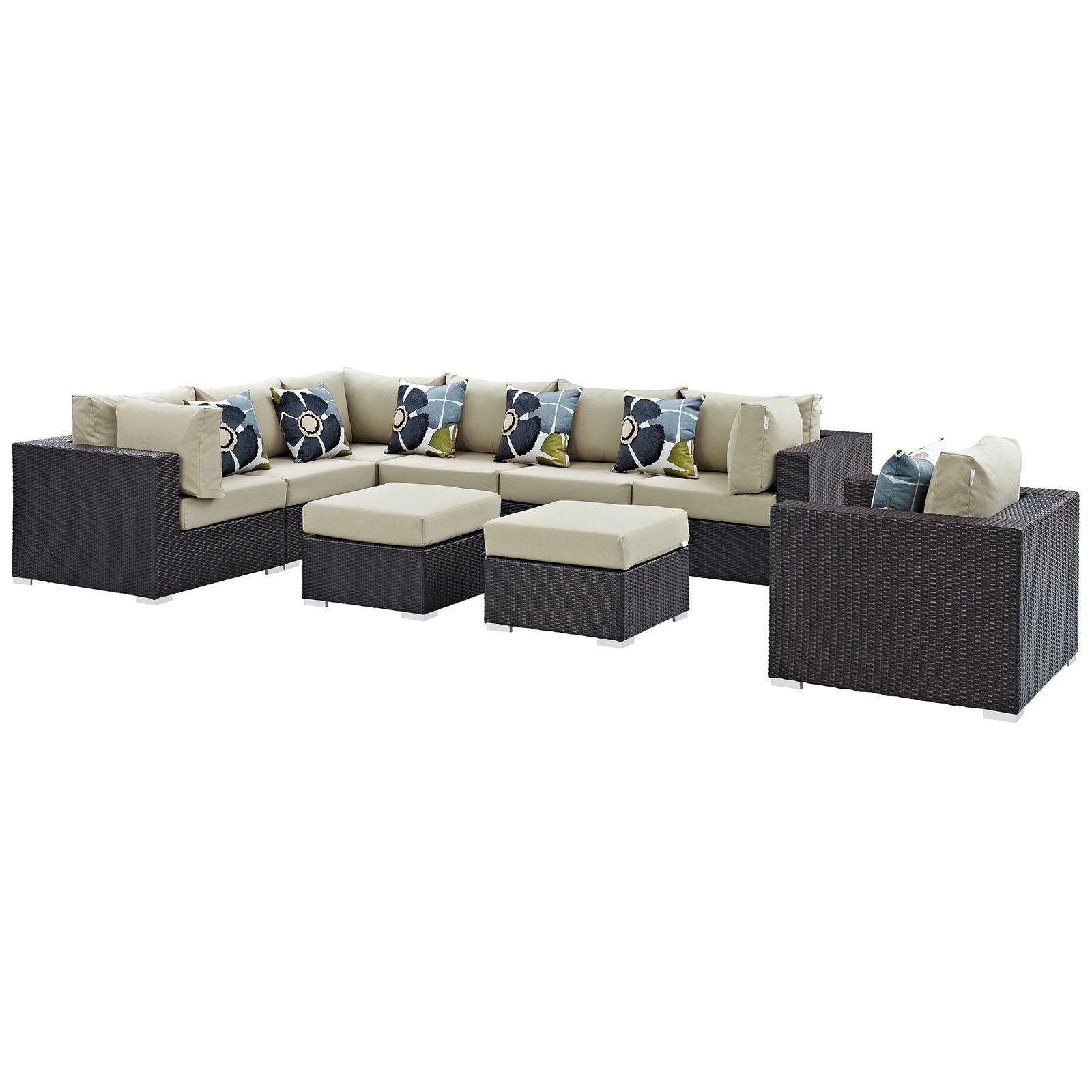 Modway Convene 9 Piece Outdoor Patio Sectional Set, EEI-2373 FredCo