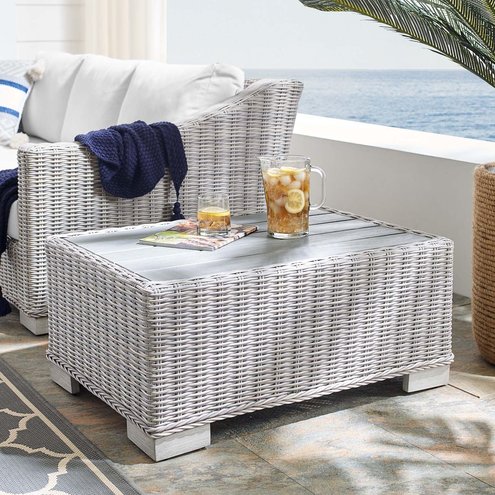 Modway Conway 32" Outdoor Patio Wicker Rattan Coffee Table FredCo