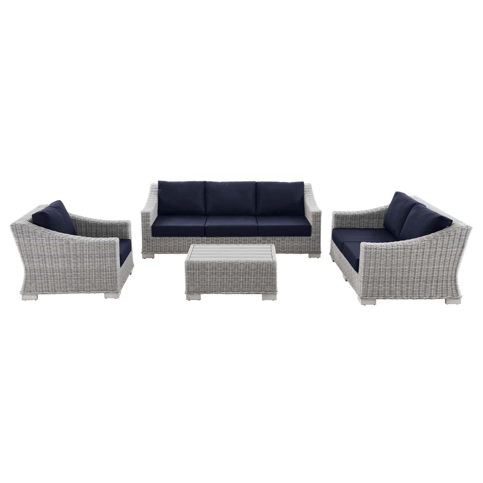 Modway Conway 4-Piece Outdoor Patio Wicker Rattan Furniture Set FredCo