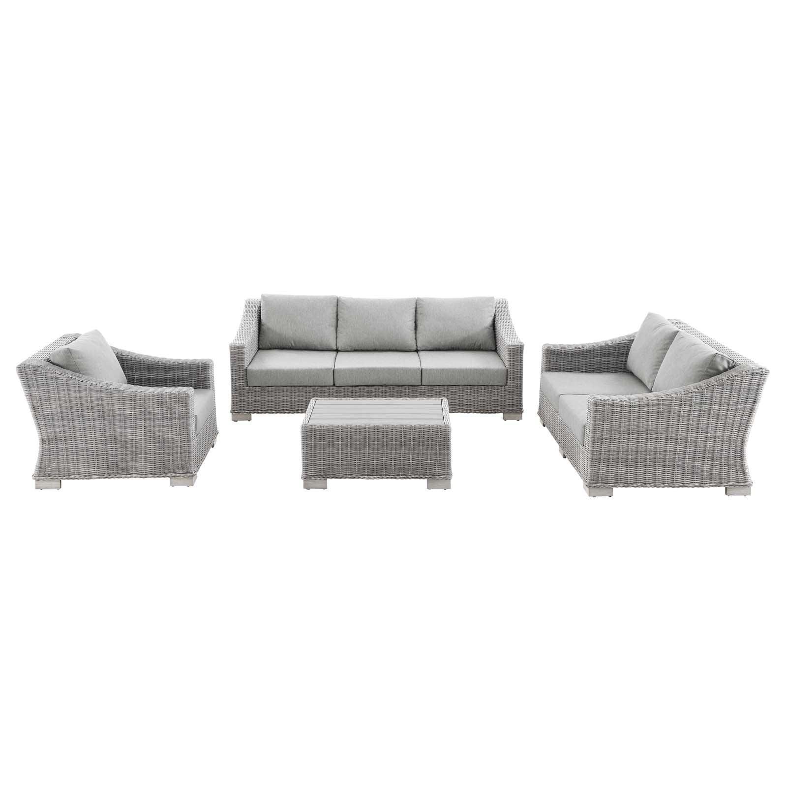 Modway Conway 4-Piece Outdoor Patio Wicker Rattan Furniture Set FredCo