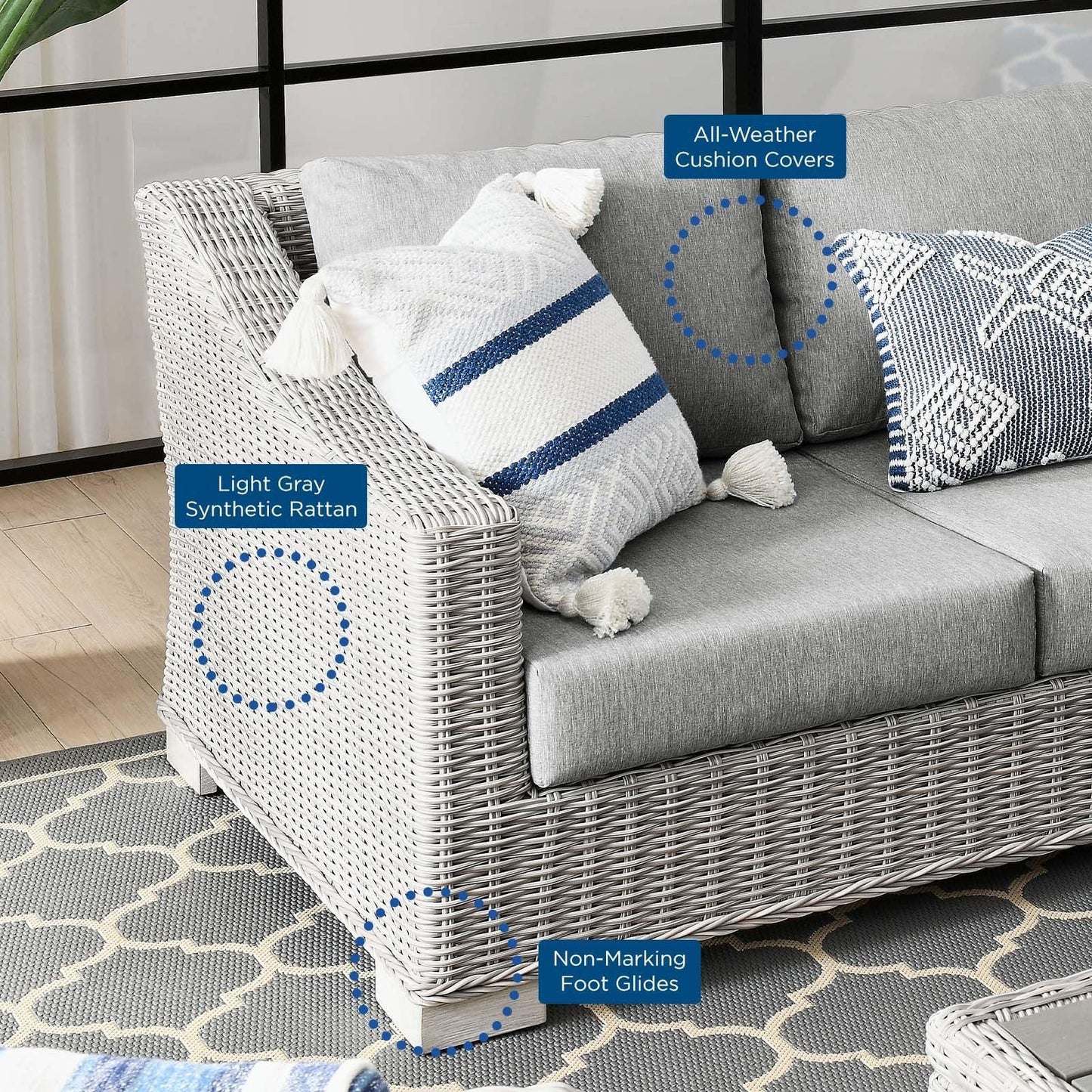 Modway Conway 4-Piece Outdoor Patio Wicker Rattan Furniture Set FredCo
