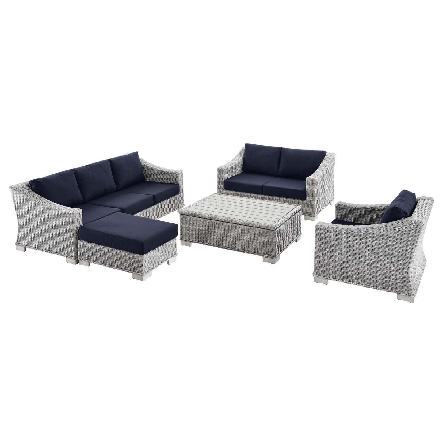 Modway Conway 5-Piece Outdoor Patio Wicker Rattan Furniture Set FredCo
