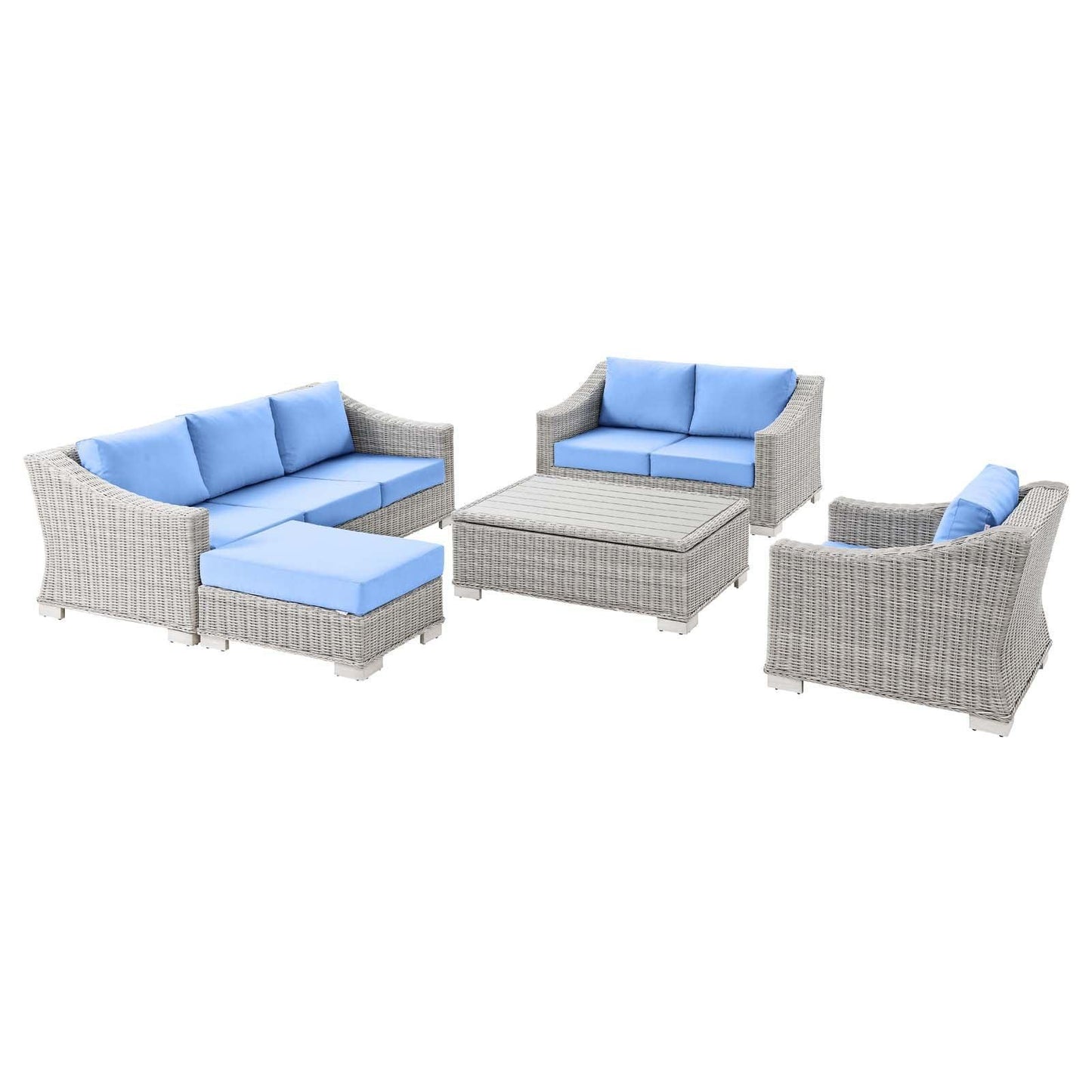 Modway Conway 5-Piece Outdoor Patio Wicker Rattan Furniture Set FredCo