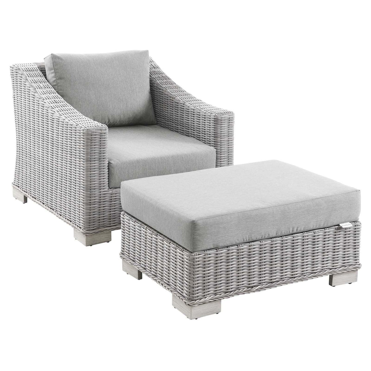 Modway Conway Outdoor Patio Wicker Rattan 2-Piece Armchair and Ottoman Set FredCo
