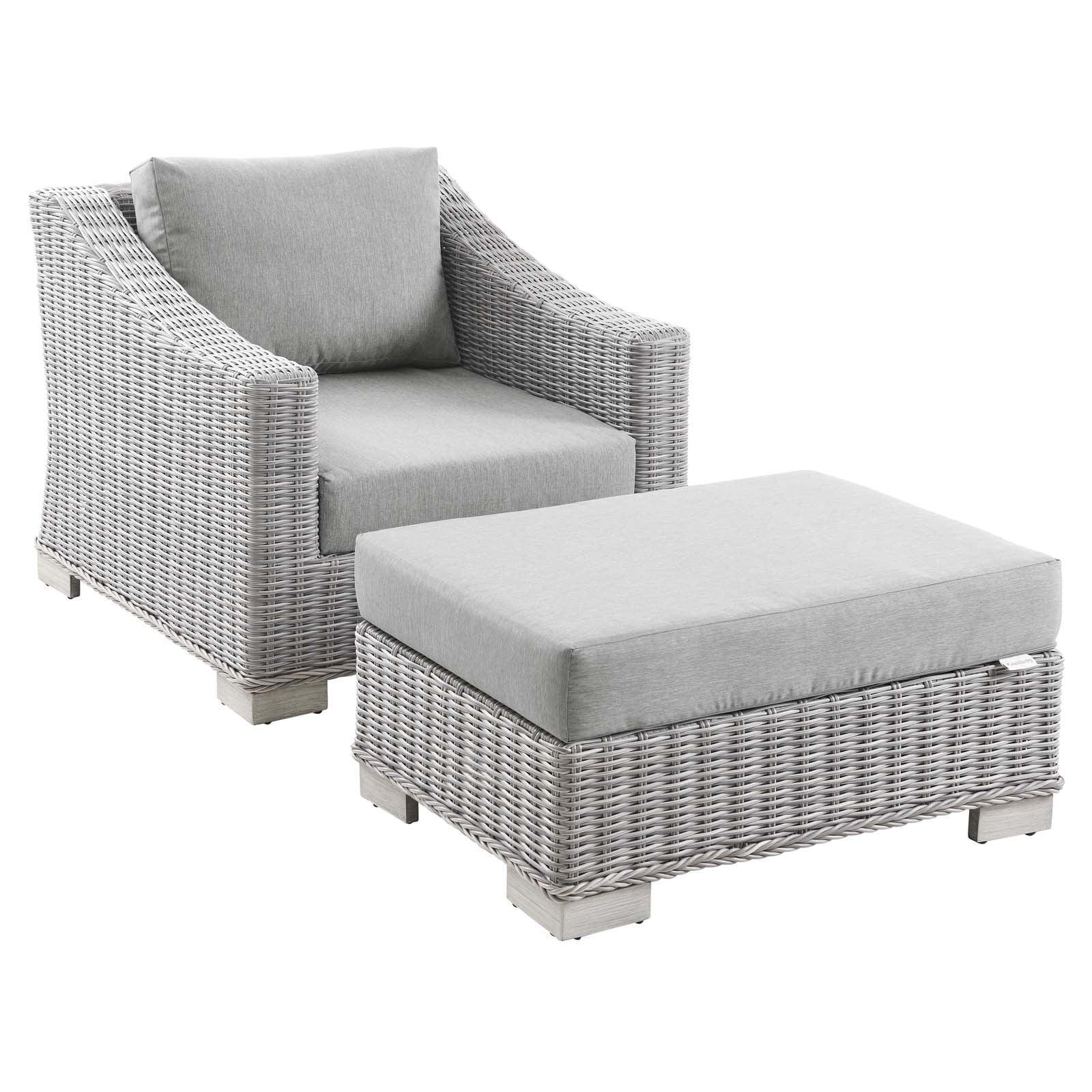 Modway Conway Outdoor Patio Wicker Rattan 2-Piece Armchair and Ottoman Set FredCo