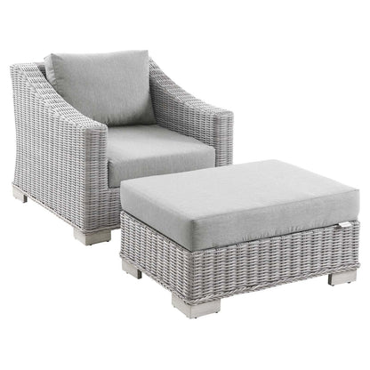 Modway Conway Outdoor Patio Wicker Rattan 2-Piece Armchair and Ottoman Set FredCo