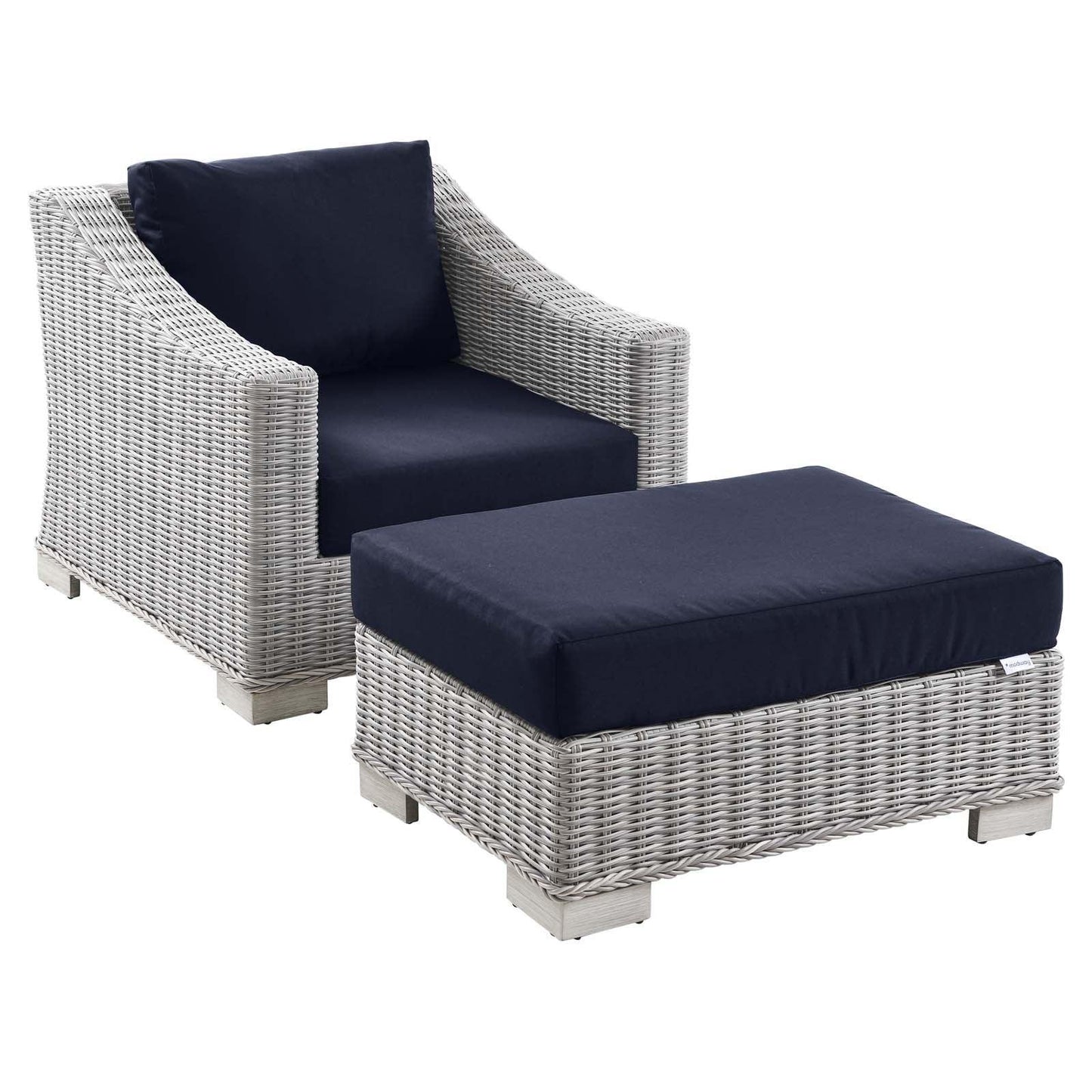 Modway Conway Outdoor Patio Wicker Rattan 2-Piece Armchair and Ottoman Set FredCo
