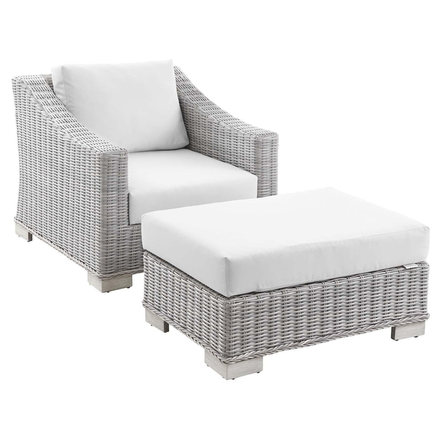 Modway Conway Outdoor Patio Wicker Rattan 2-Piece Armchair and Ottoman Set FredCo