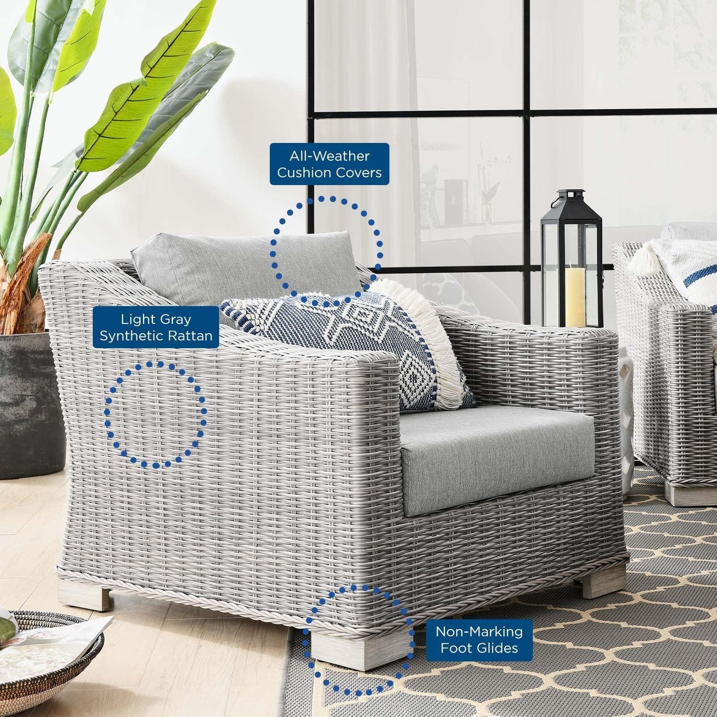 Modway Conway Outdoor Patio Wicker Rattan 2-Piece Armchair and Ottoman Set FredCo