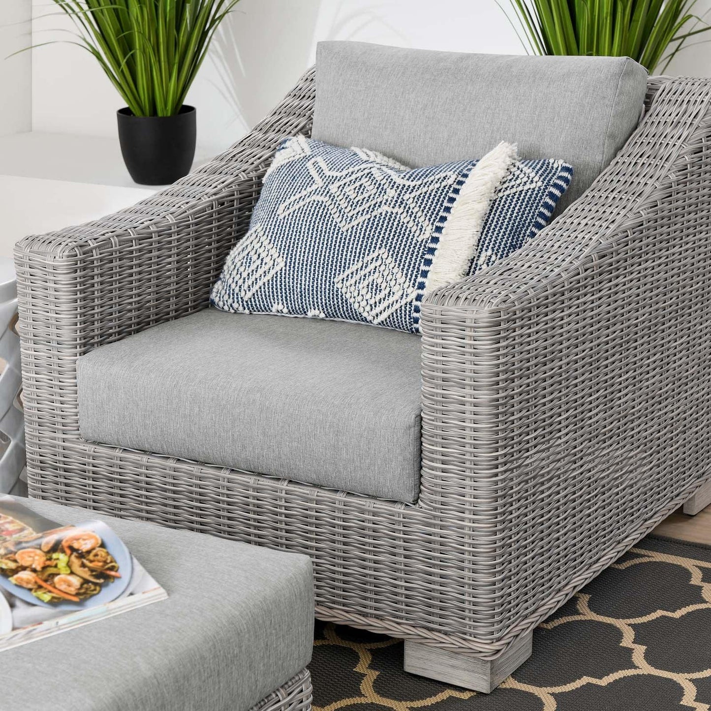 Modway Conway Outdoor Patio Wicker Rattan 2-Piece Armchair and Ottoman Set FredCo