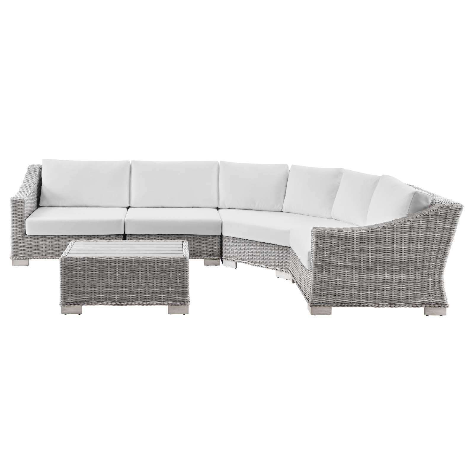Modway Conway Outdoor Patio Wicker Rattan 5-Piece Sectional Sofa Furniture Set FredCo