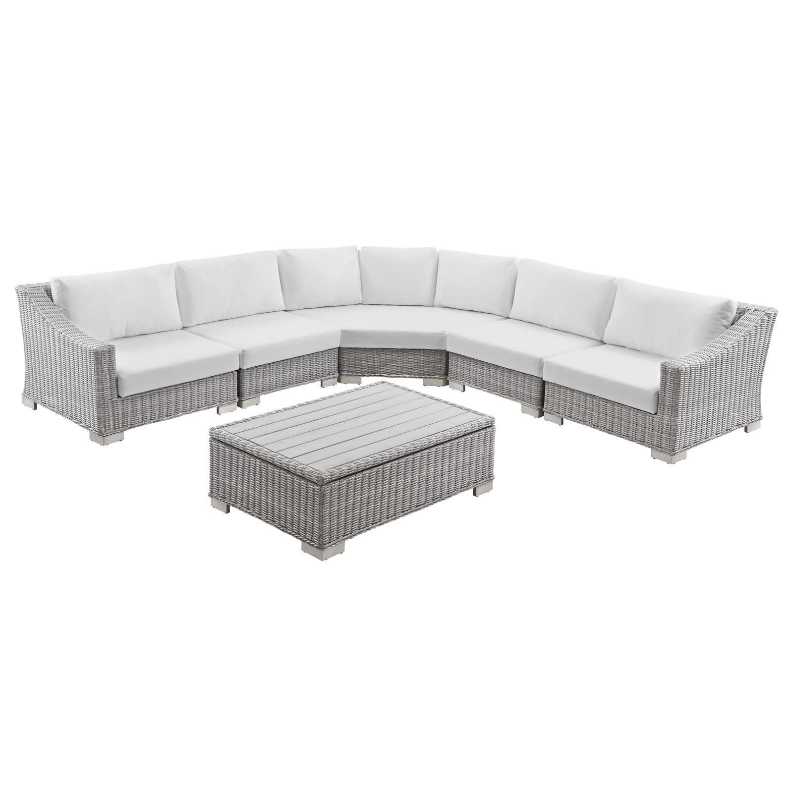 Modway Conway Outdoor Patio Wicker Rattan 6-Piece Sectional Sofa Furniture Set FredCo